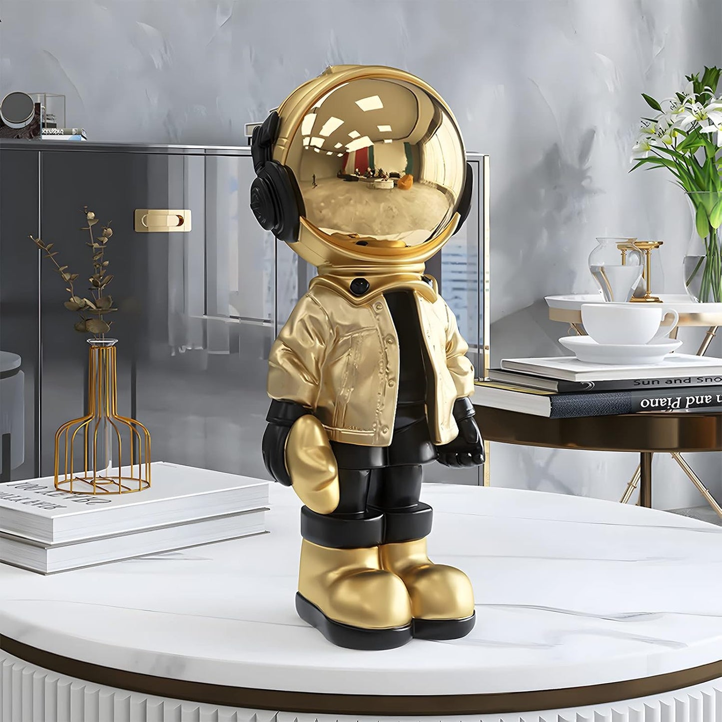Figurine Statue Astronaut Sculpture Spaceman Decor / Rose Gold / Large