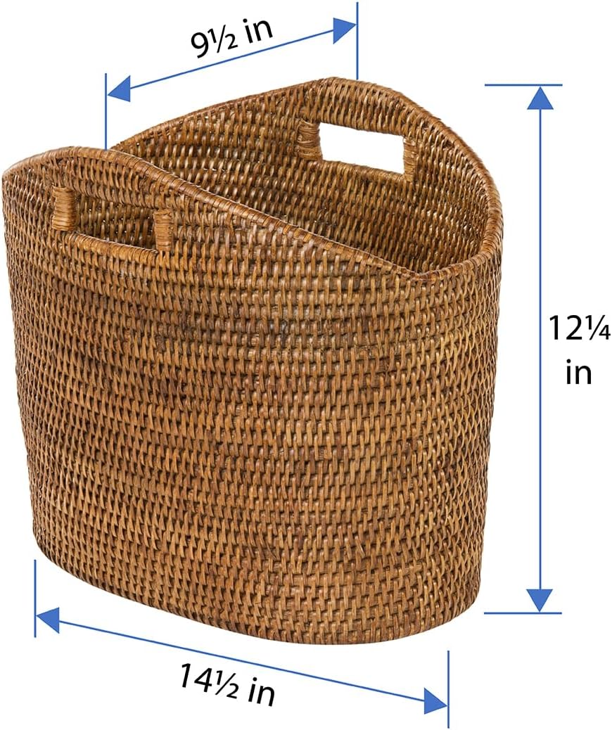 KOUBOO La Jolla Oval Rattan Magazine Rack, Woven Organizer, Honey Brown | Handwoven natural texture, open-top design