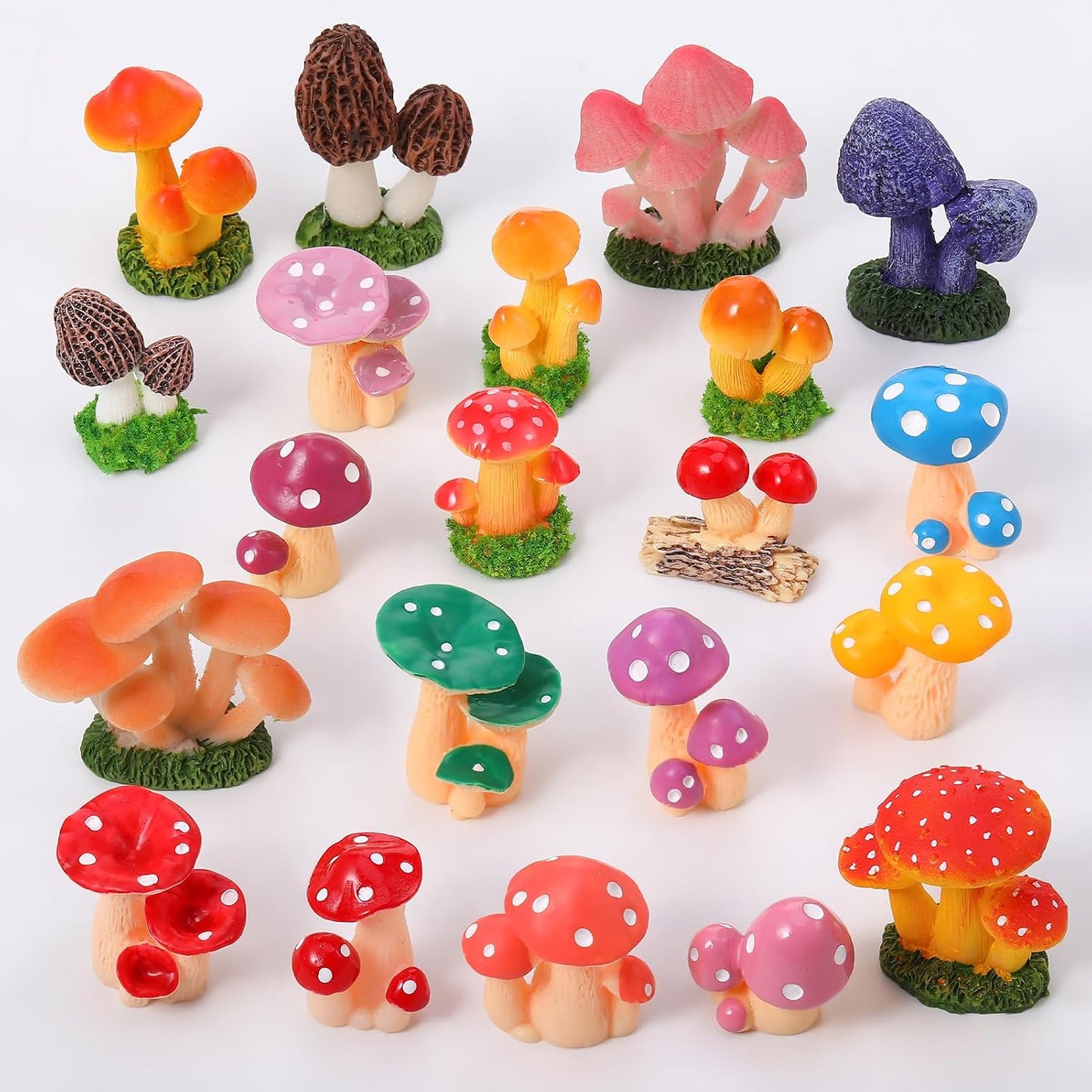 1.3 to Mini Mushrooms Tiny Resin Mushrooms Figures Miniature Little Small / 2 Inch / Set of 21