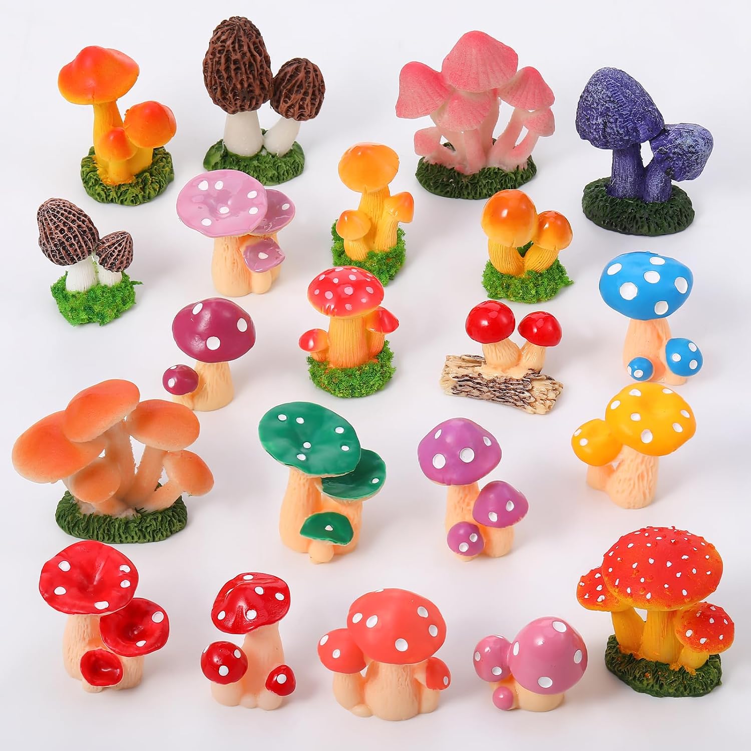 1.3 to Mini Mushrooms Tiny Resin Mushrooms Figures Miniature Little Small / 2 Inch / Set of 21