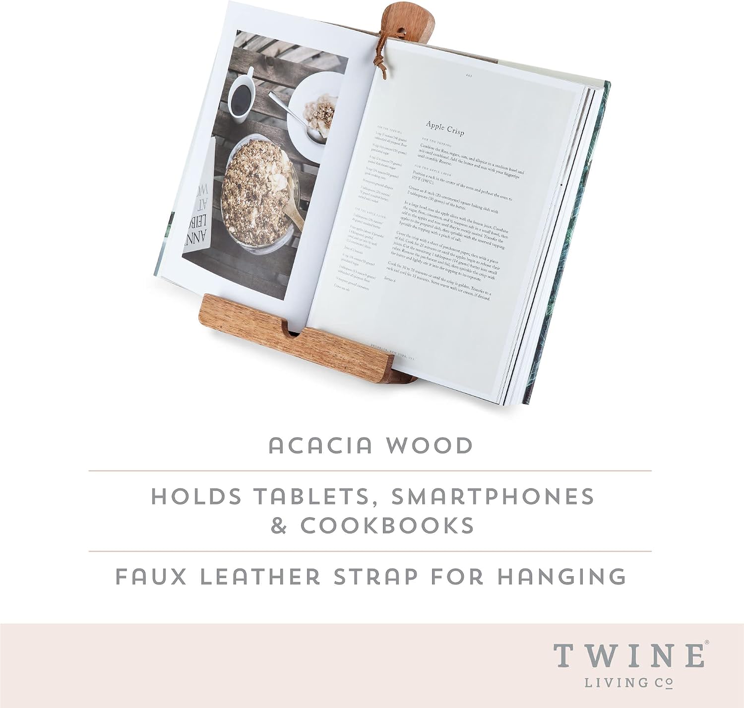 Twine Cookbook Stand, Acacia Wood Tablet Stand, Recipe Book Holder, Rustic Kitchen Decor Countertop Display, Acacia
