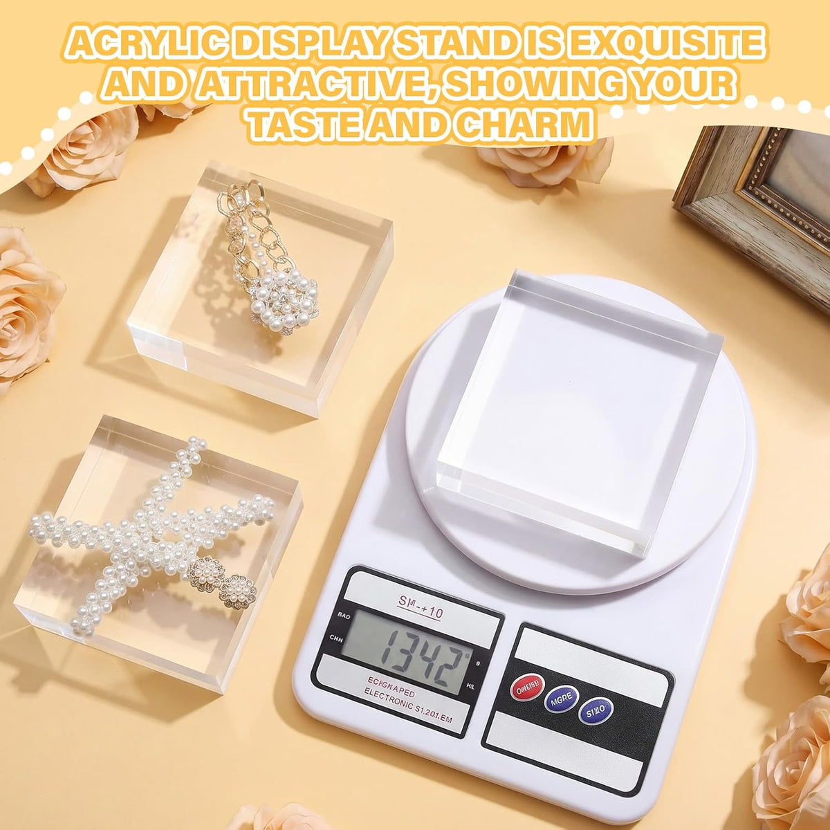 Qunclay 4 Pcs 6 x 6 x 2 Inches Acrylic Square Display Block Clear Polished Acrylic Cubes Jewelry Display Stand for