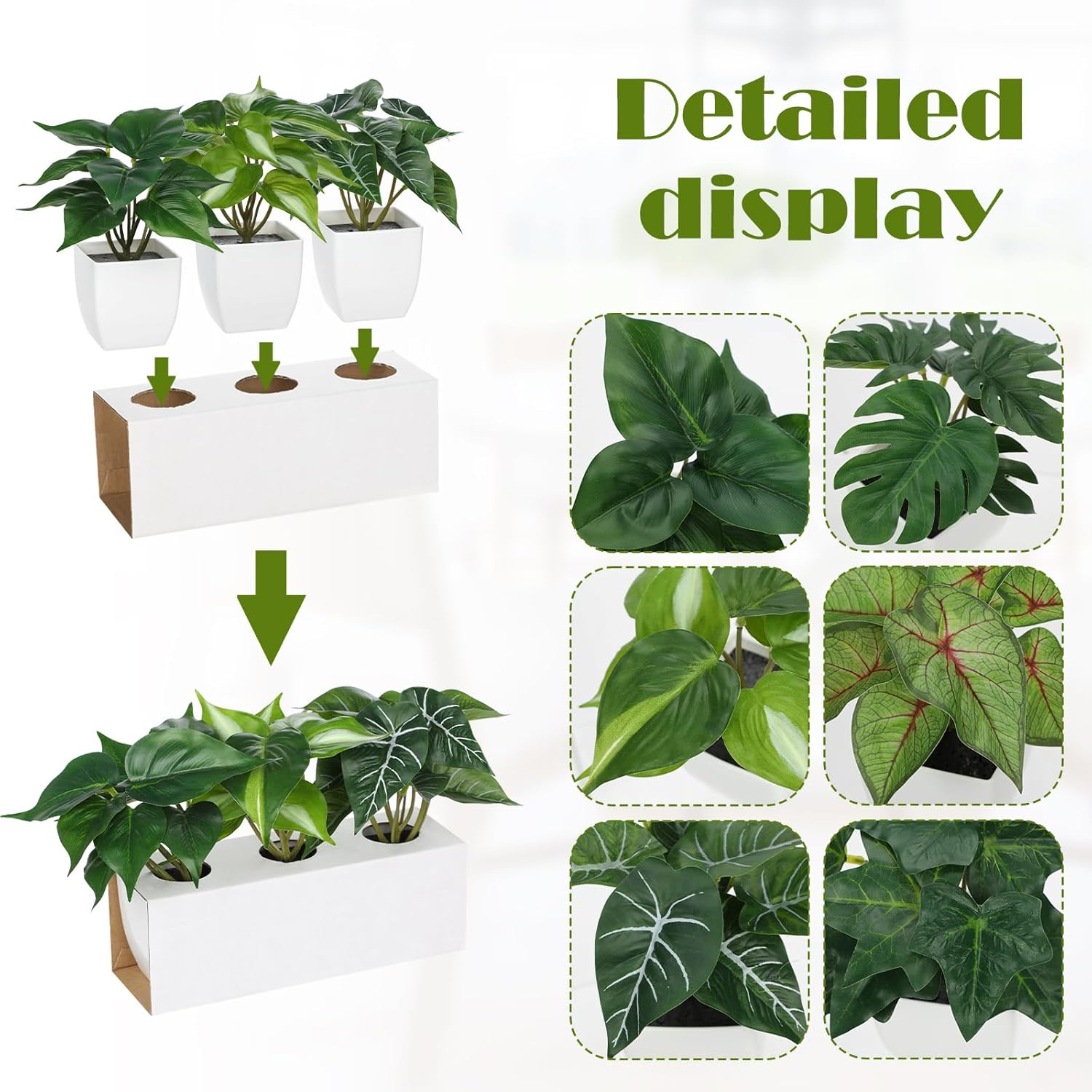 Fake Plants Potted Artificial Plants / Type#3 / White / Set of 6