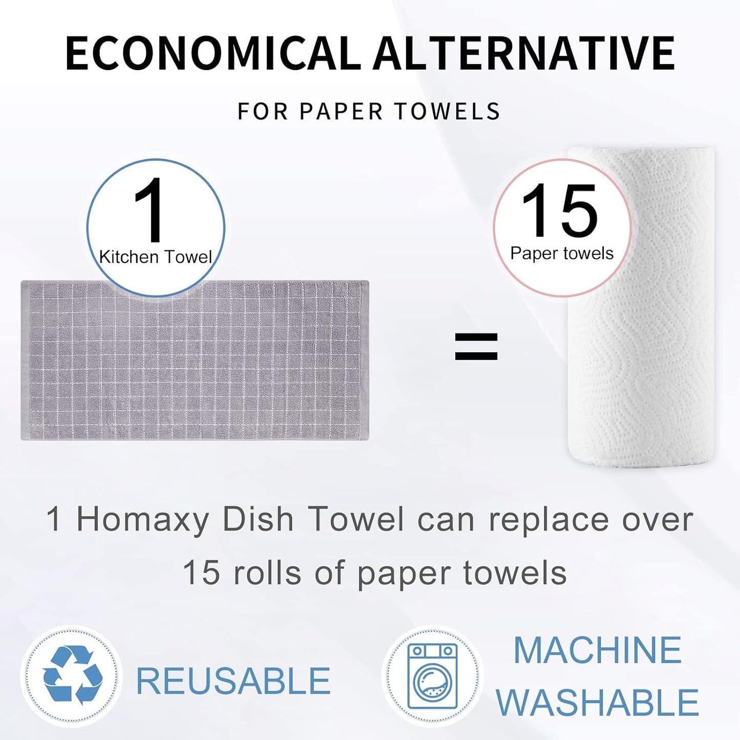 Homaxy 100% Cotton Terry Kitchen Towels, 6 Pack, Light Grey | Ultra Soft and Absorbent Dish Towels for Kitchen