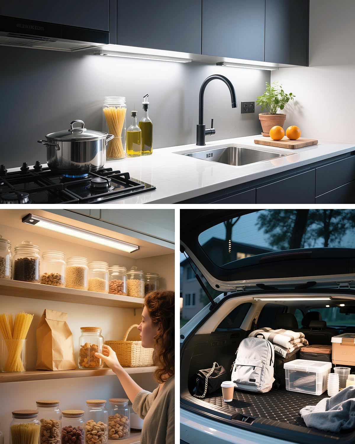 17.5inch Under Cabinet Lighting, 4500Mah Motion Sensor Light Indoor, 4 Pack | Rechargeable Battery Operated Under