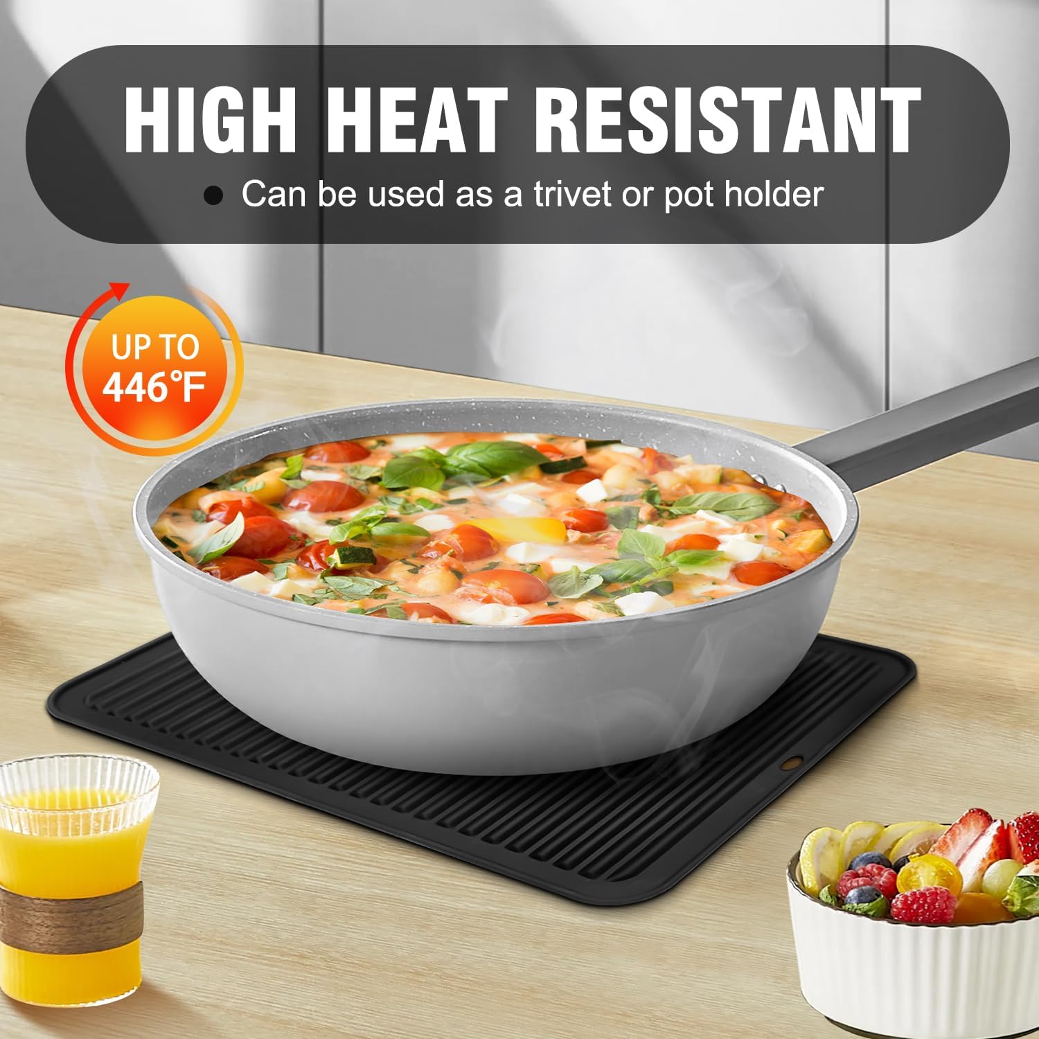 Walfos XXL Silicone Trivet 16" and Large 12" and Round & Square 7", Trivets for Hot Pots and Pans, Heat Resistant Pot