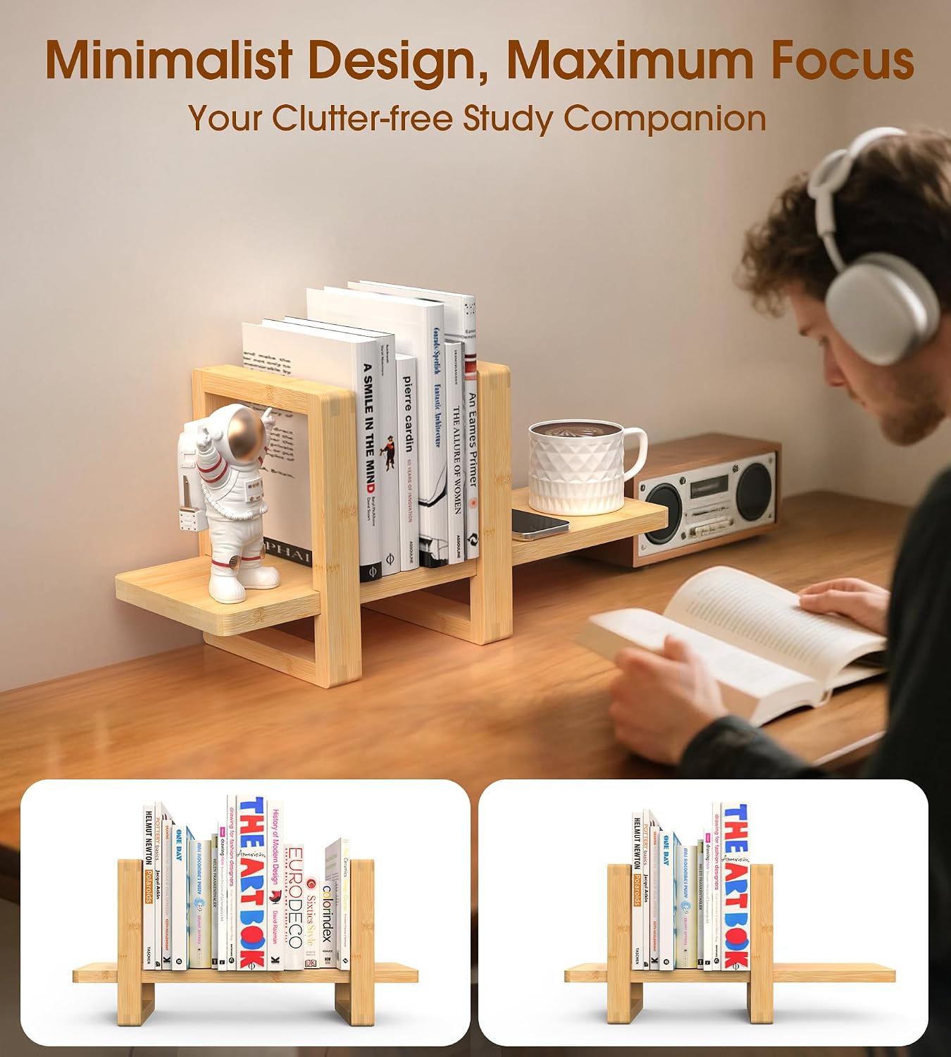 Small Adjustable Desk Bookshelf Organizer / Bright Bamboo