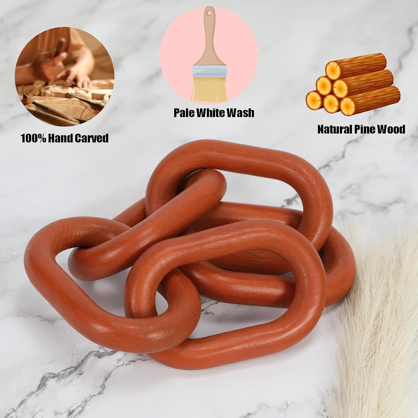 Wood Chain Link Decor / Brown / 22"D x 3.9"W
