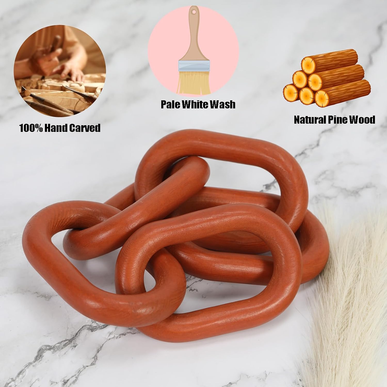 Wood Chain Link Decor / Brown / 22"D x 3.9"W