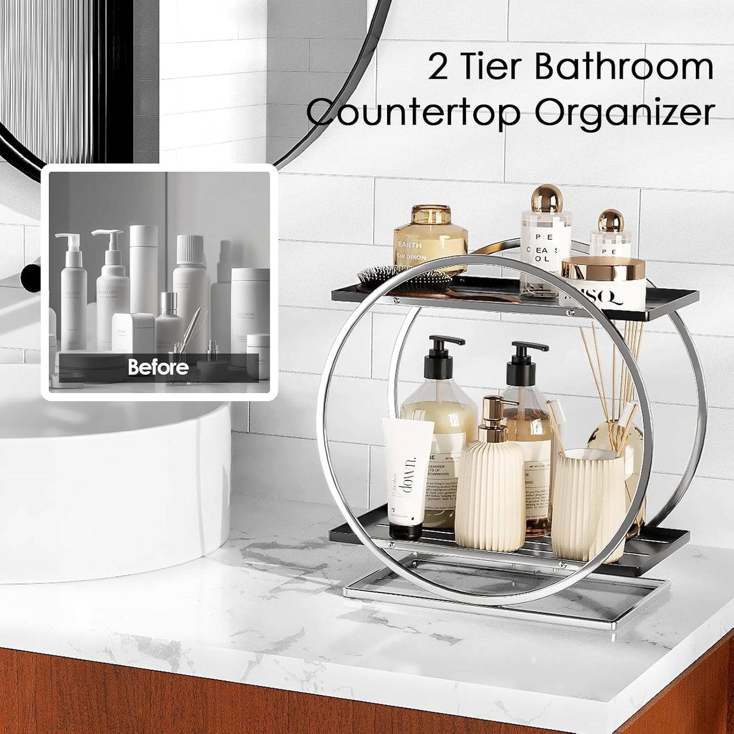 Bathroom Counter Organizer / Silver Black