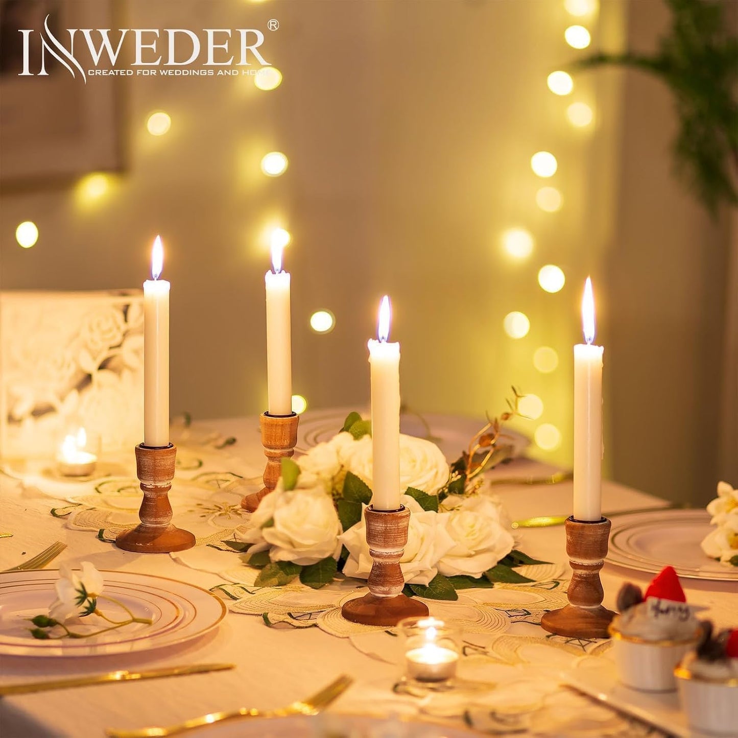 Wooden Candlestick Holders Rustic: Farmhouse Taper Candle Holder | for 0.87" Taper, Solid Wood, Distressed Finish, Set