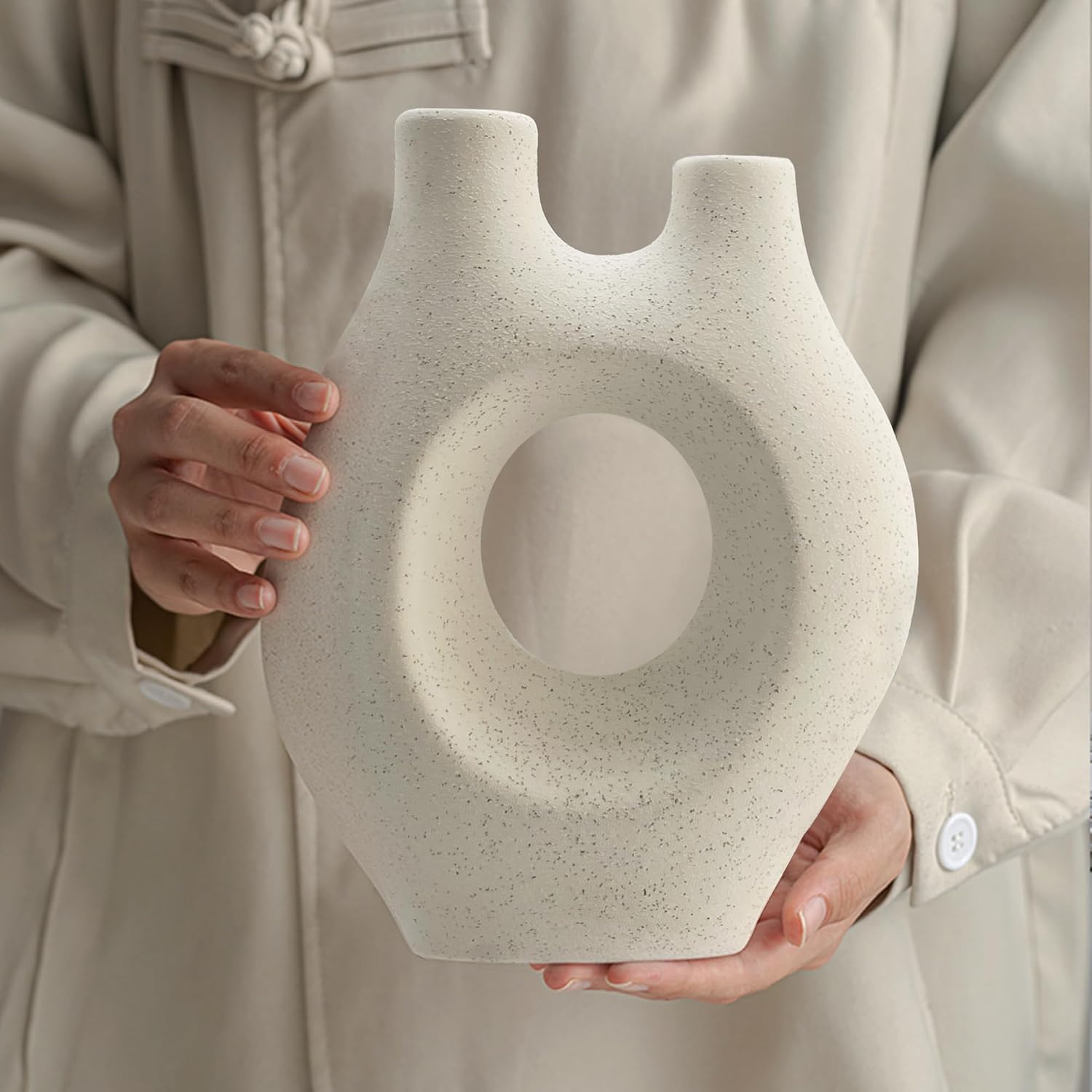 Donut Ceramic Vase for Flowers / White