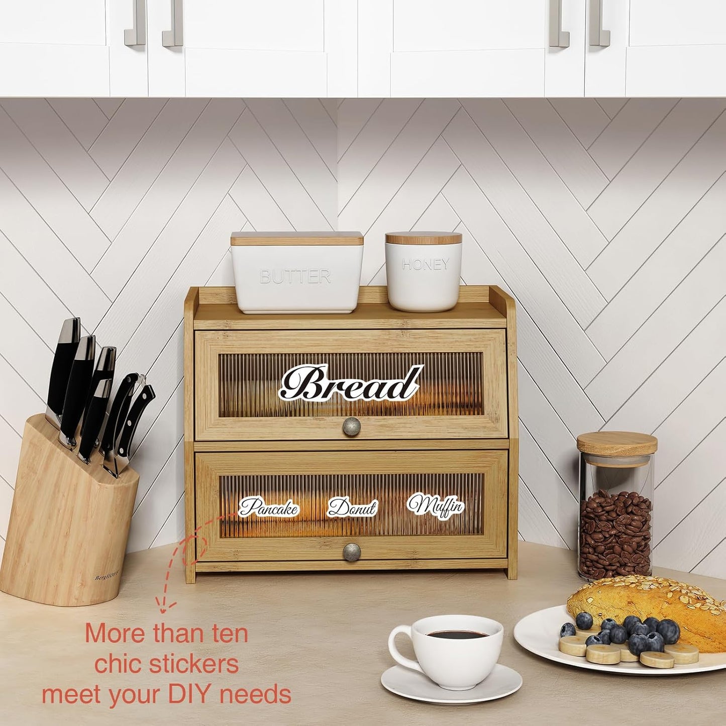Goozii Large Bread Box for Kitchen Countertop, Double Layer Breadbox for Homemade Loaf Bread, Farmhouse Bread Storage