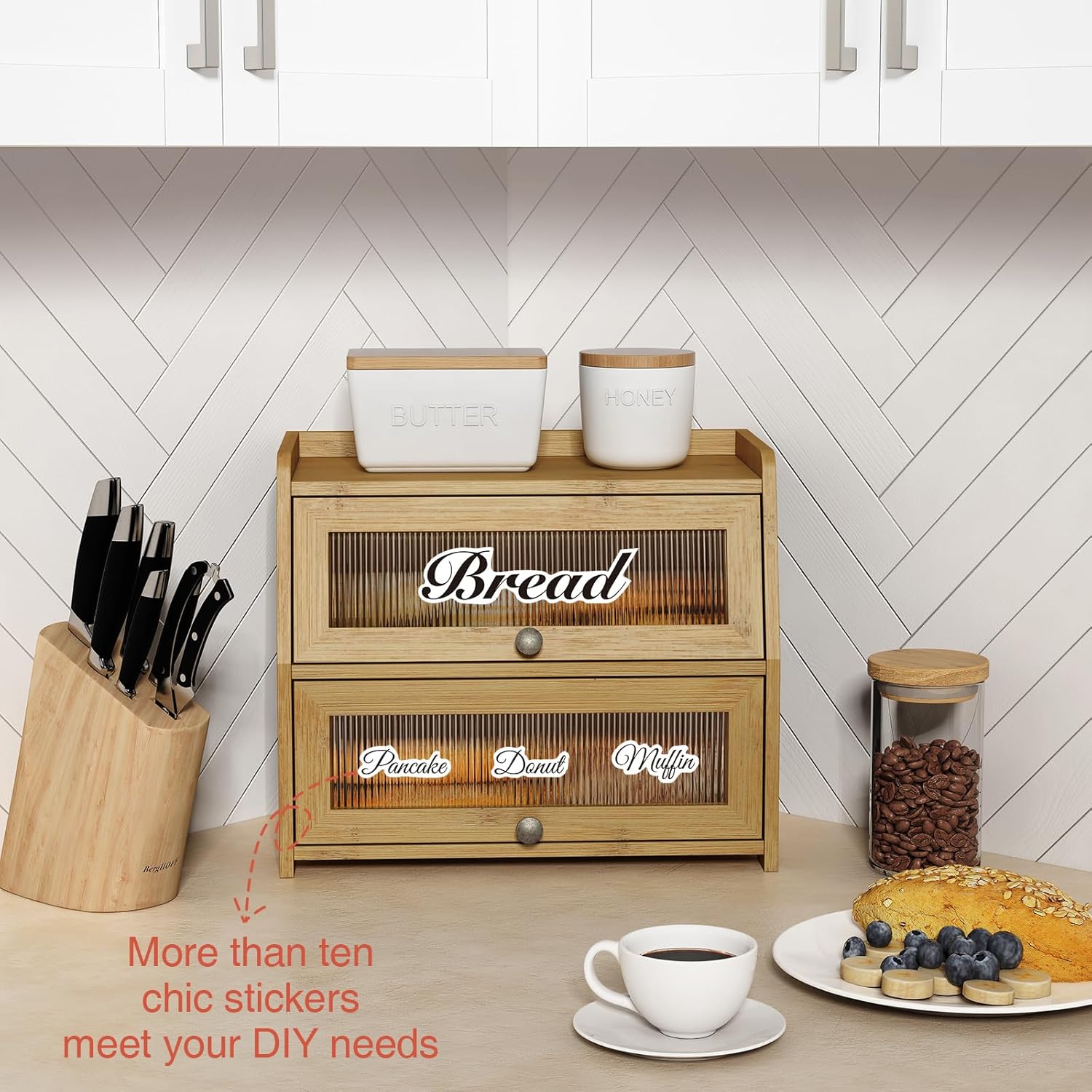 Goozii Large Bread Box for Kitchen Countertop, Double Layer Breadbox for Homemade Loaf Bread, Farmhouse Bread Storage