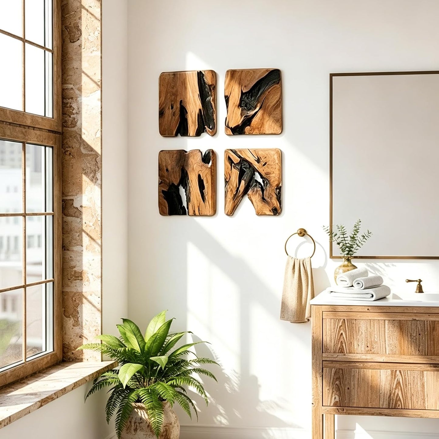 Rustic Abstract Wall Decor / Set of 4