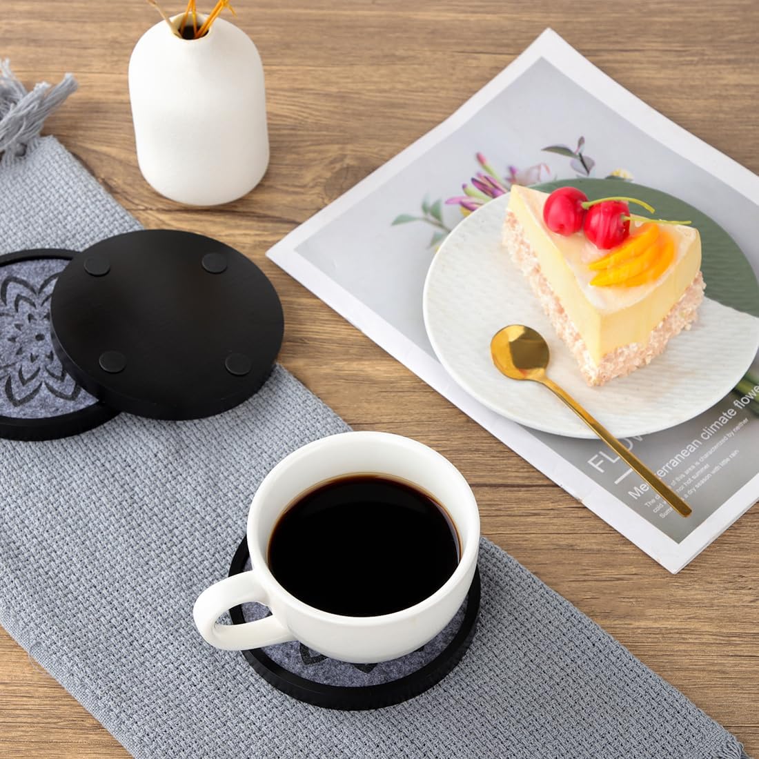 Gray Felt & Holder Non Stick / Black / 4.33 Inch / Set of 6