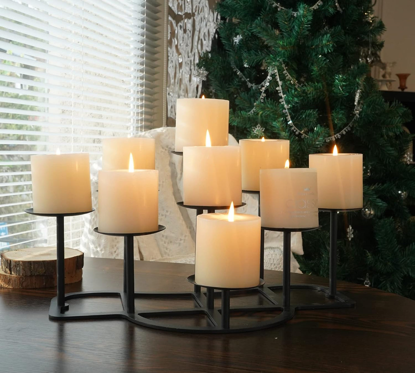 Fireplace Candle Holder 9 Candelabra for Pillar Candles Black Candle Stand Iron Table Centrepiece Mantle Floor Decor