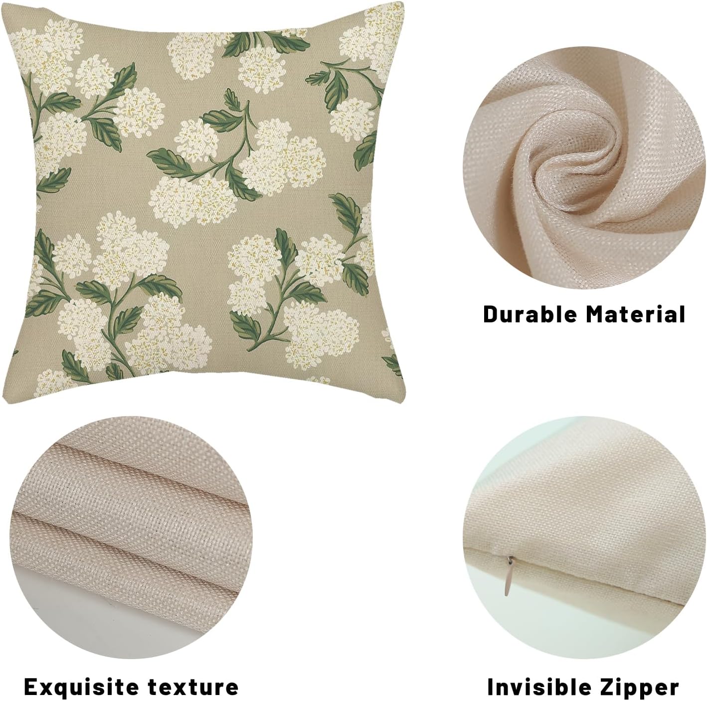 Beige Spring Pillow Covers Khaki Green Hydrangea Flower Decor / 18 x 18 / Beige Hydrangea / Set of 2