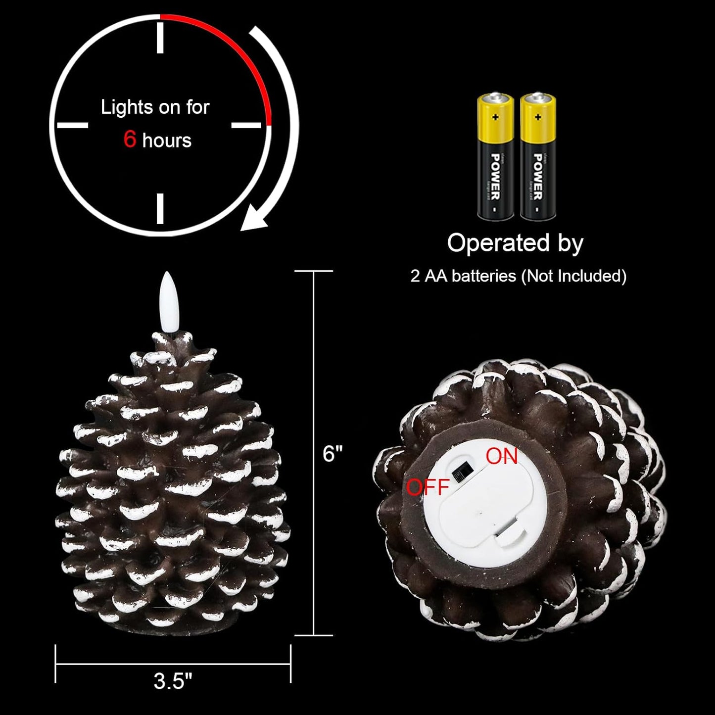 Wondise Pine Cone Flameless Candles with 6H Timer | Battery Operated Real Wax Brown Flickering 3D Wick Candles for
