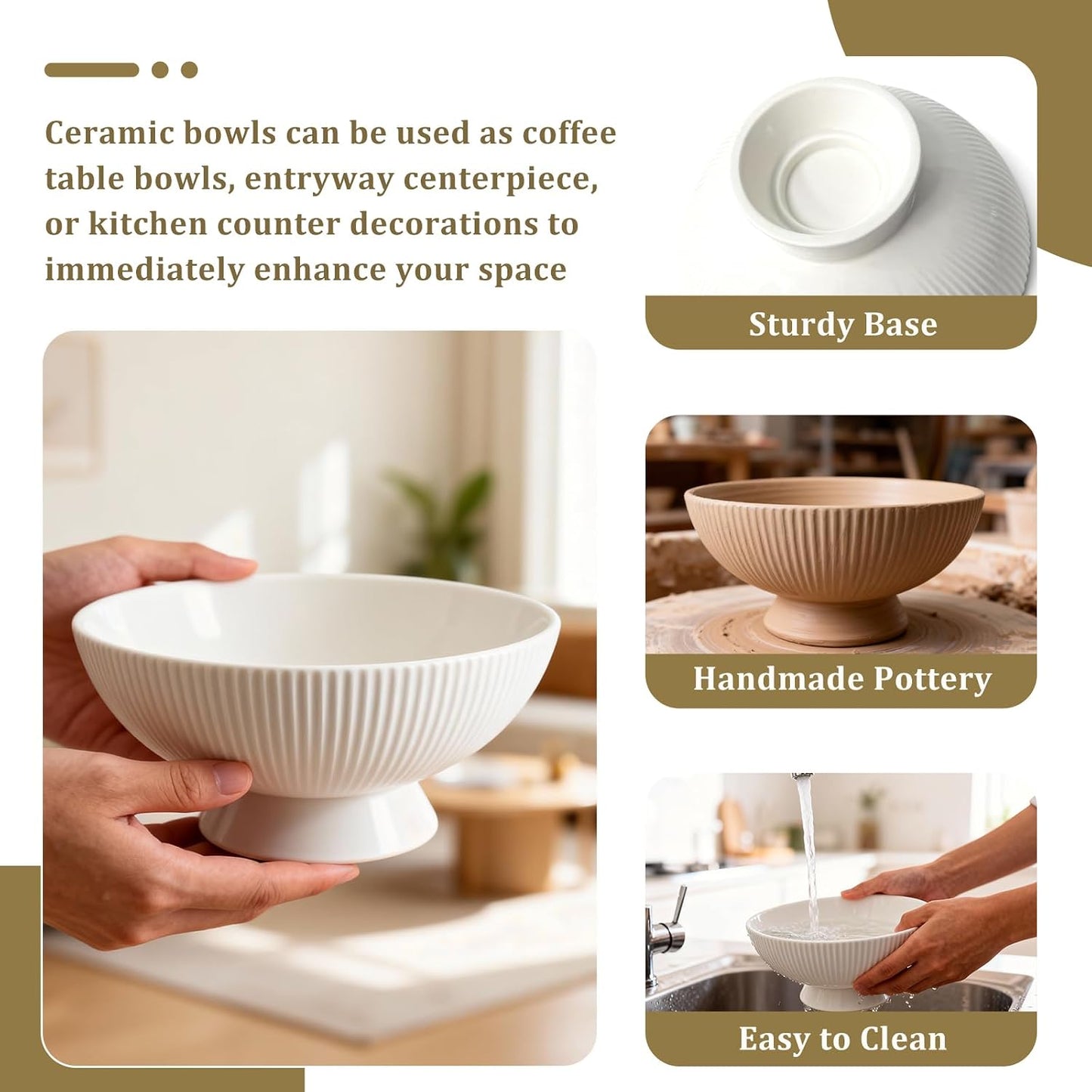 Small Decorative Bowl Multi-Use White Ceramic Fruit & Key Bowl / 8 Inch / Cream White