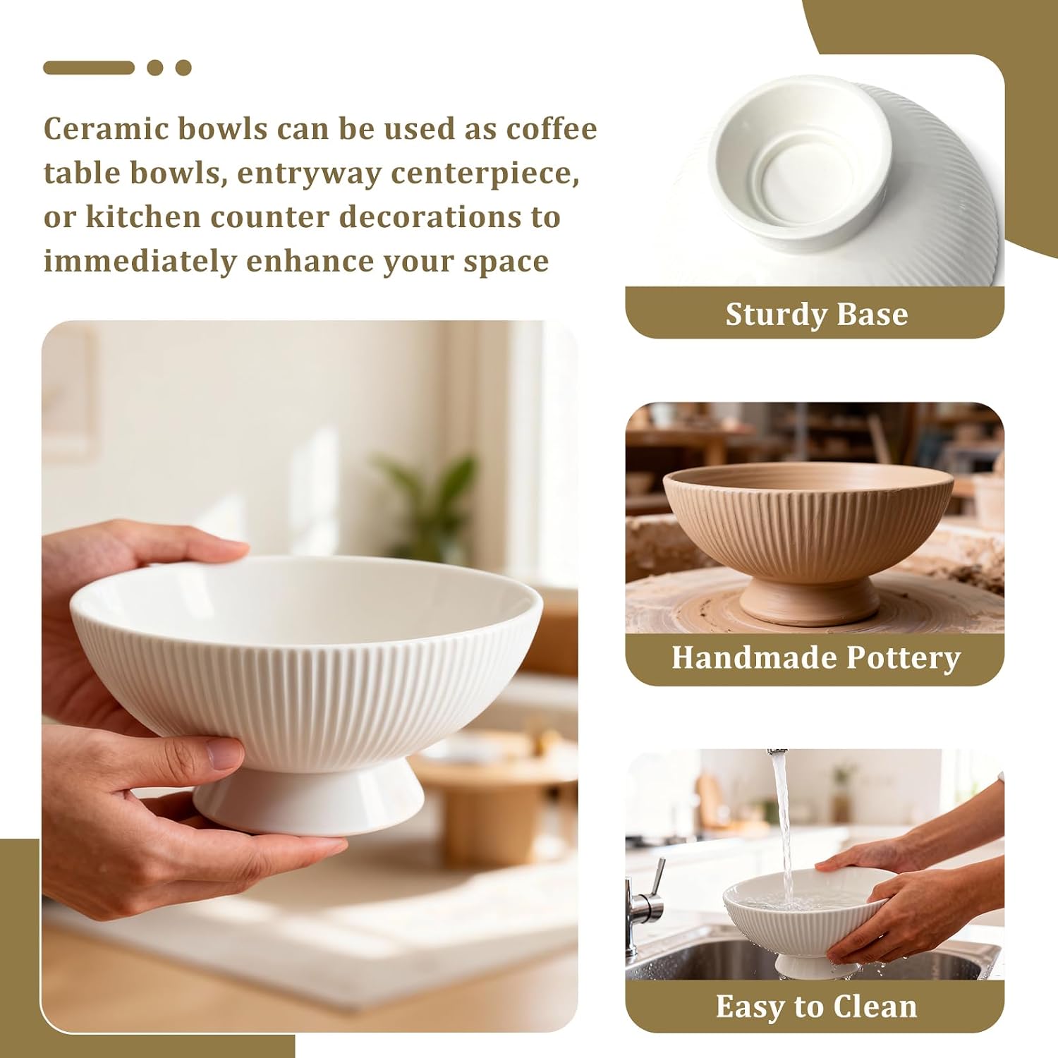 Small Decorative Bowl Multi-Use White Ceramic Fruit & Key Bowl / 8 Inch / Cream White