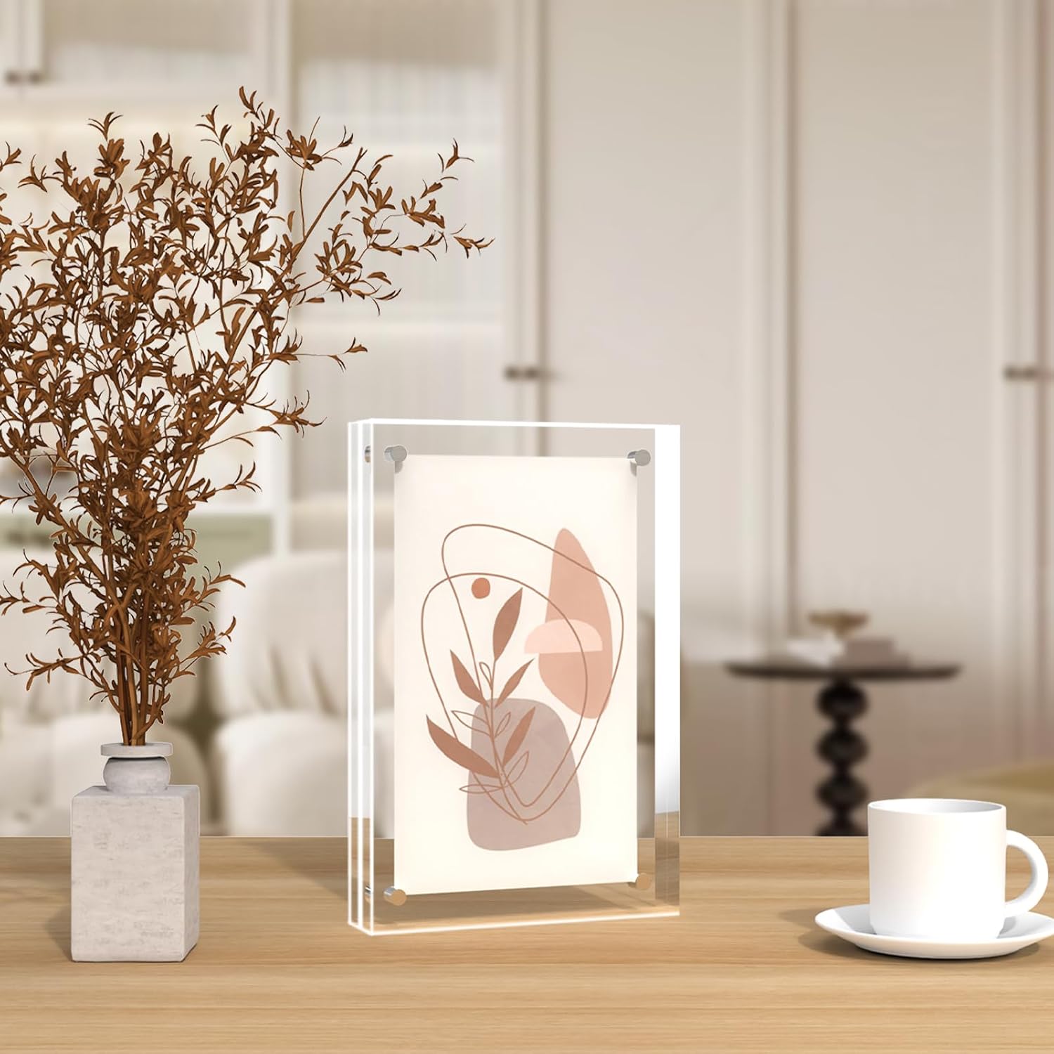 ILYXY 3 Pack Acrylic Frame 6x8, 20% Thicker, 24mm Thick Frameless Clear Picture Frame, Double Sided Magnetic Photo