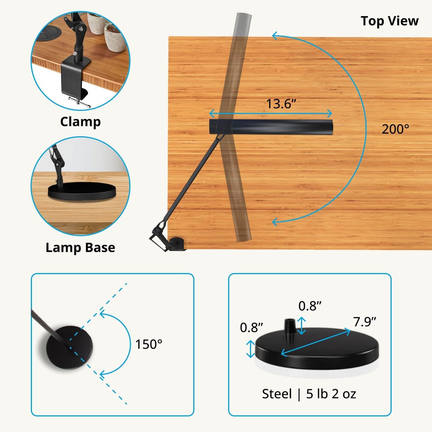 UPLIFTDESK E7 LED Desk Lamp - Adjustable 3 Color Modes, Dimmable Home Office Desk Light for Standing Desk, Dual