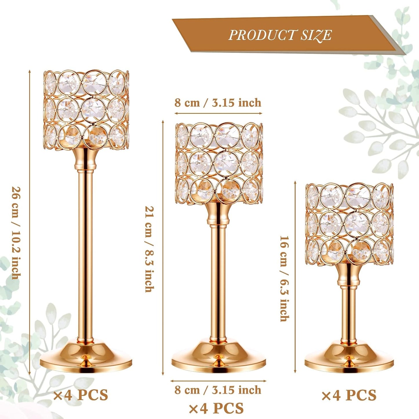 Mumufy 12 Pieces Crystal Candle Holders Set 3 Sizes Tall Crystal Wedding Candlestick Holders Pillar Candelabra Stand