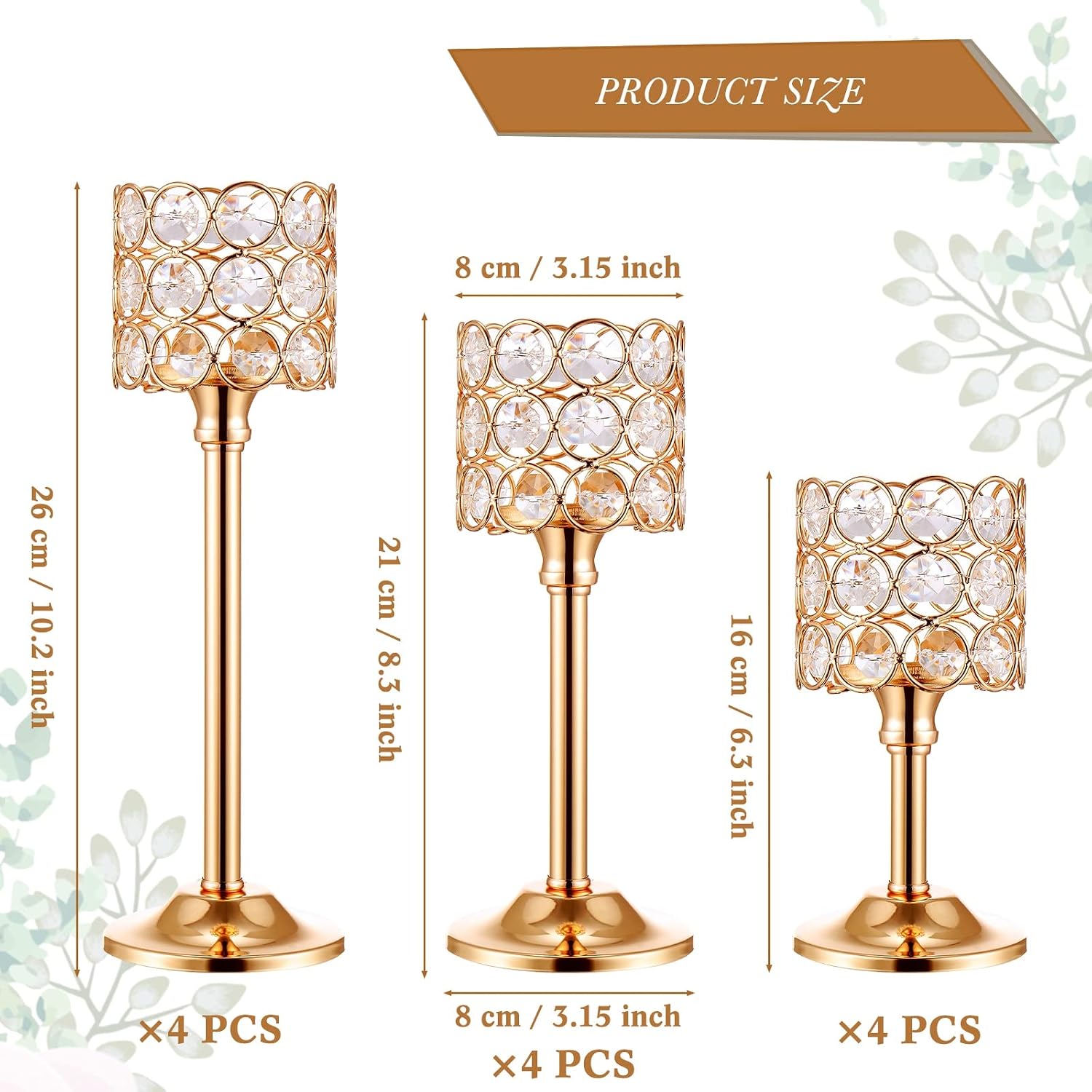 Mumufy 12 Pieces Crystal Candle Holders Set 3 Sizes Tall Crystal Wedding Candlestick Holders Pillar Candelabra Stand