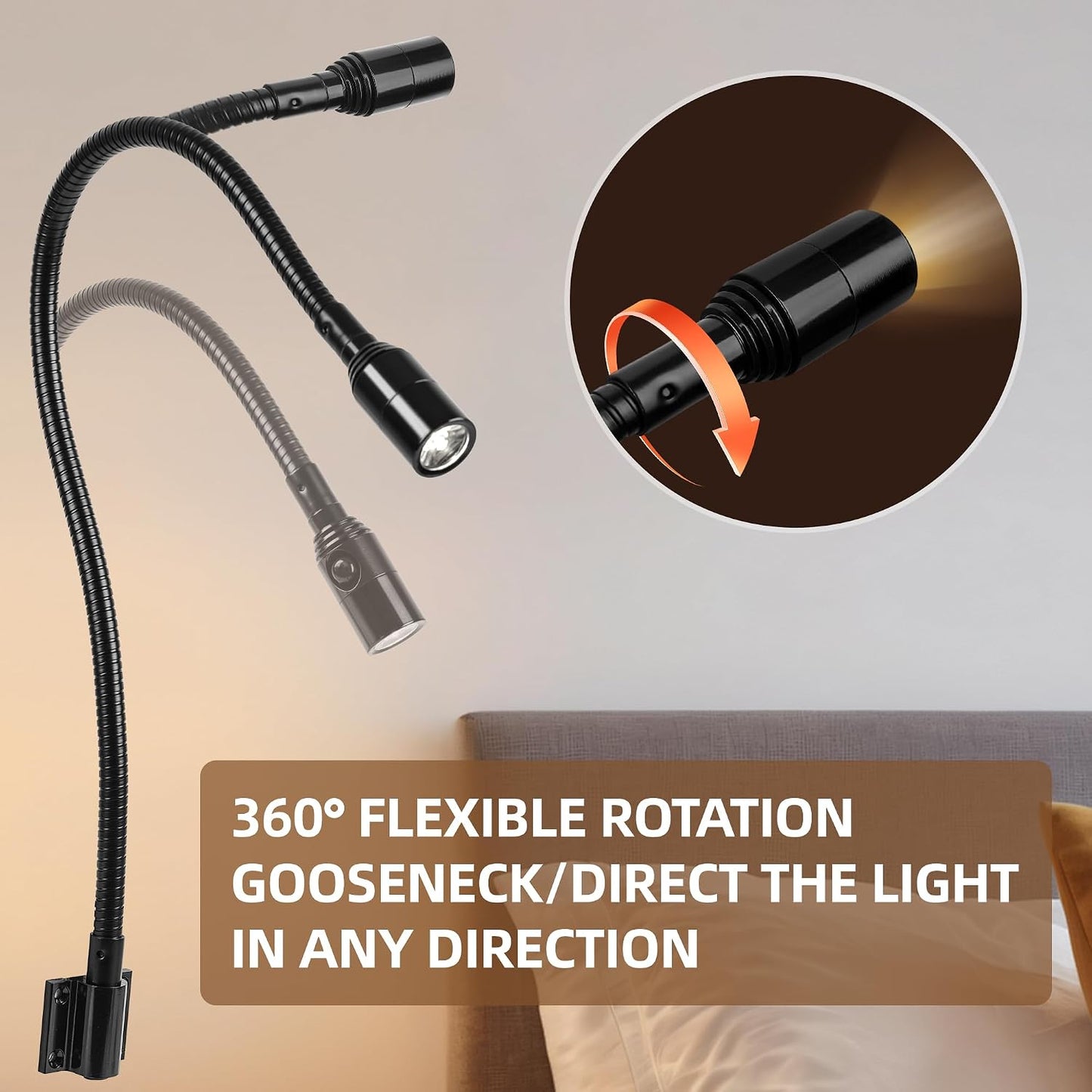 Reading LED Light Bedside Wall Mount Adjustable Gooseneck Black | Reading Lights | Flexible Gooseneck Lamp, Perfect