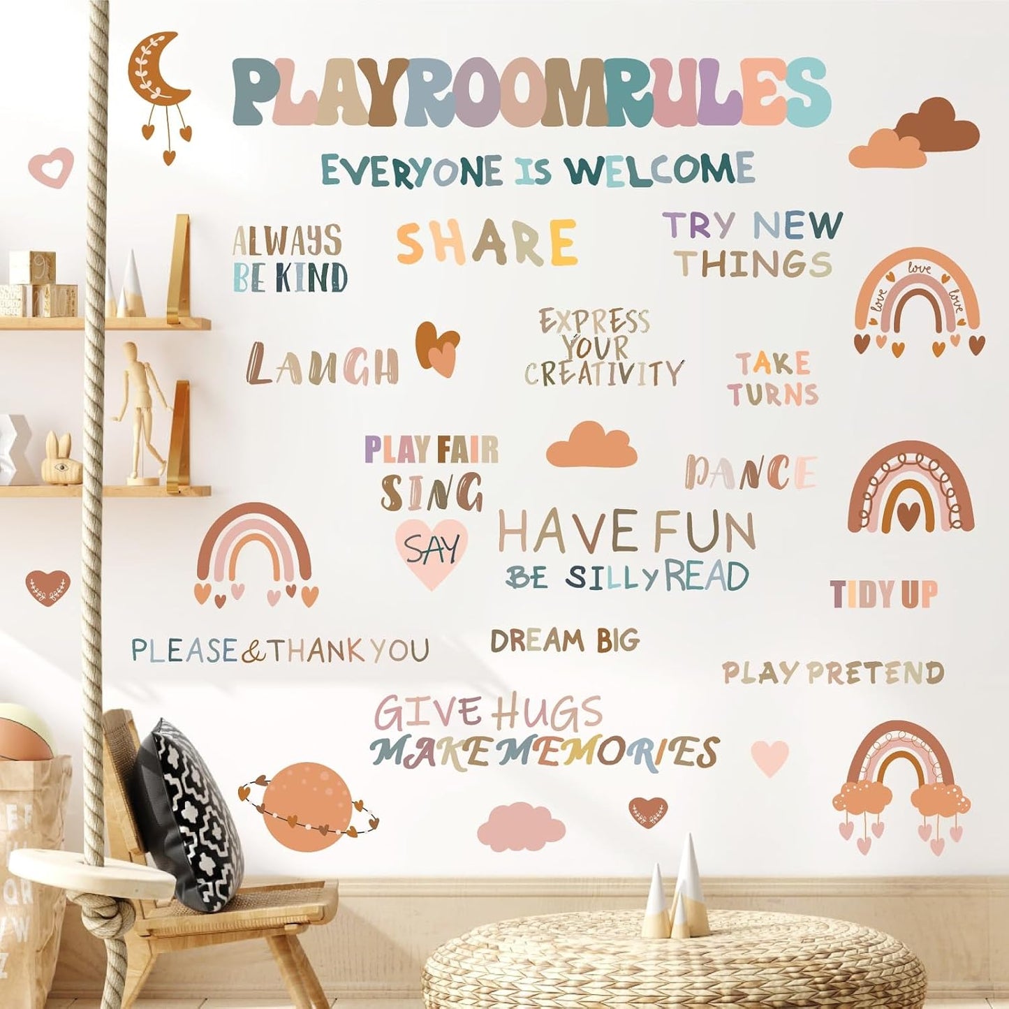 Inspirational Wall Decals Playroom Rules Wall Decal Peel and Stick Rainbow Quote Wall / Colorful One