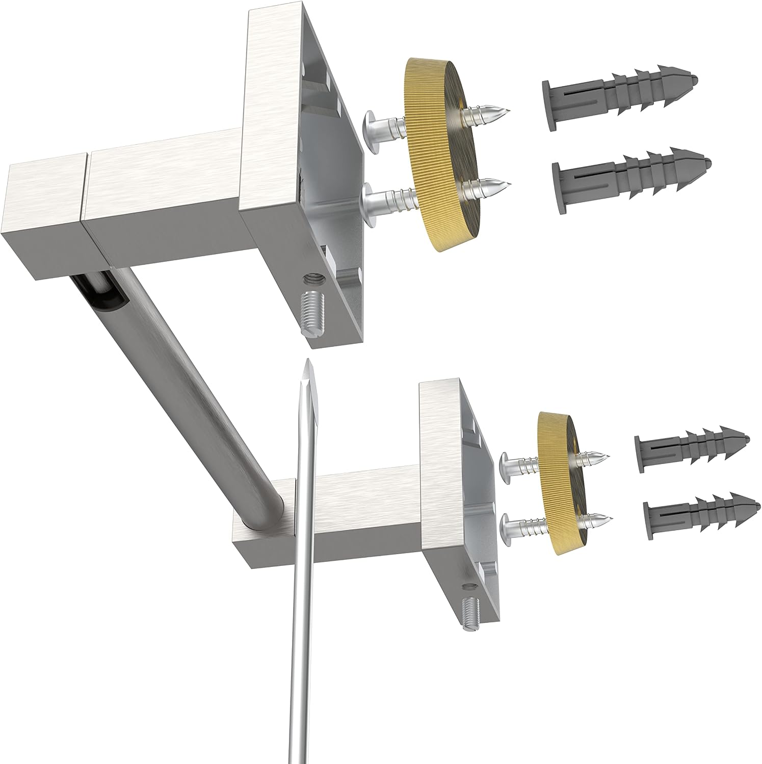 RUACQ Brushed Nickel Toilet Paper Holder Wall Mount for Bathroom | Dual-Post Pivoting Tissue Roll Holder with Square