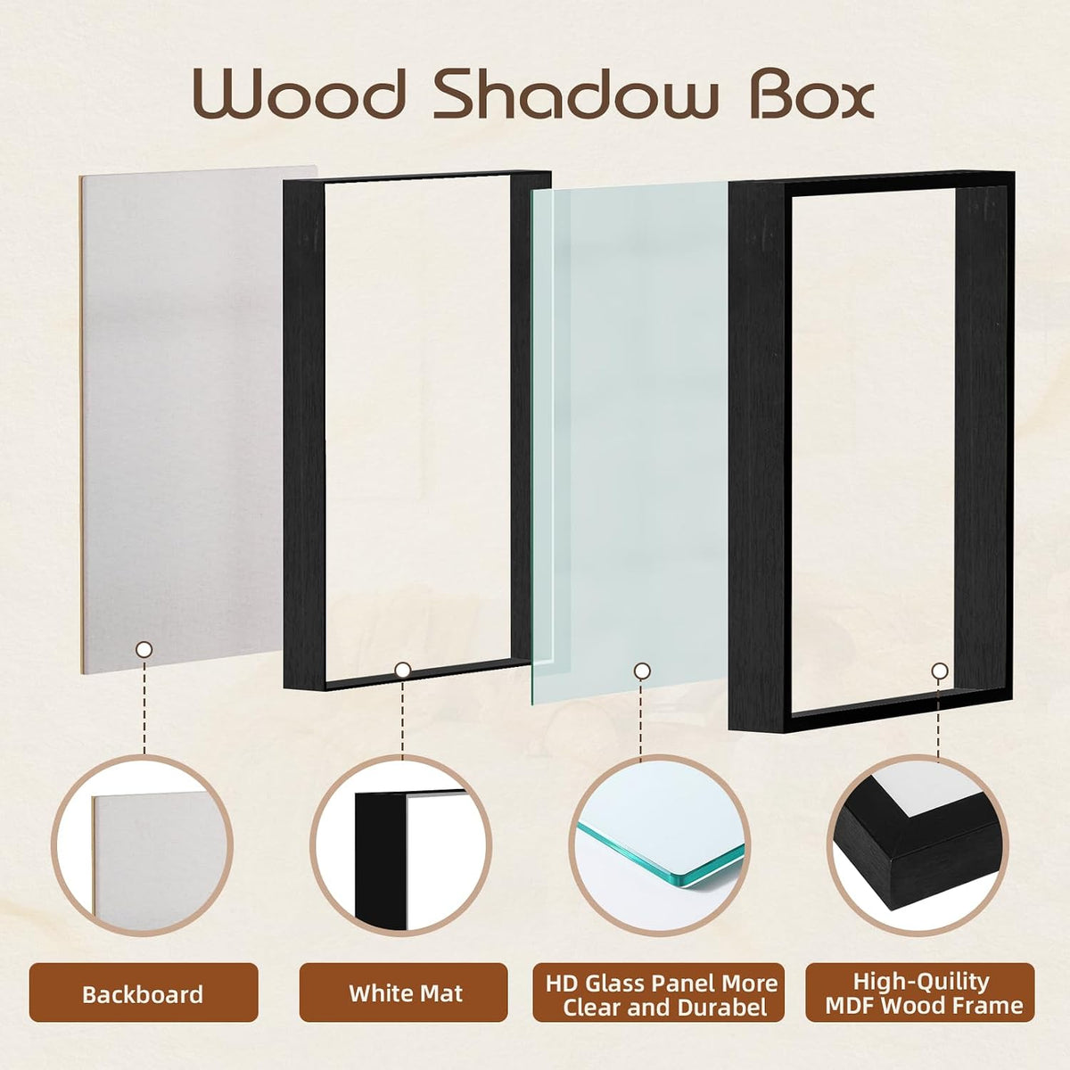 QDSSDECO 16" x 20" Shadow Box Frame, Linen Back, Real Glass,Black | Deep interior, real glass front, wall or tabletop