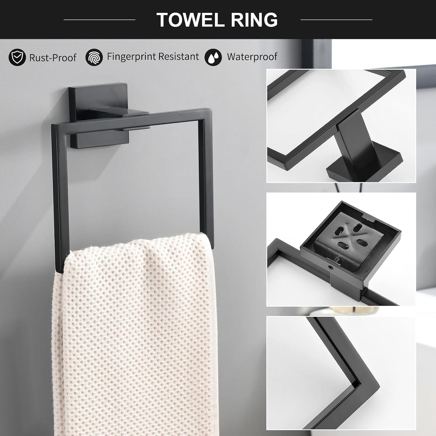 TQKAG 6-Piece Towel Bar Set, 23.6 Inch Bathroom Hardware Set, Matte Black | Stainless Steel, Wall Mounted, Black
