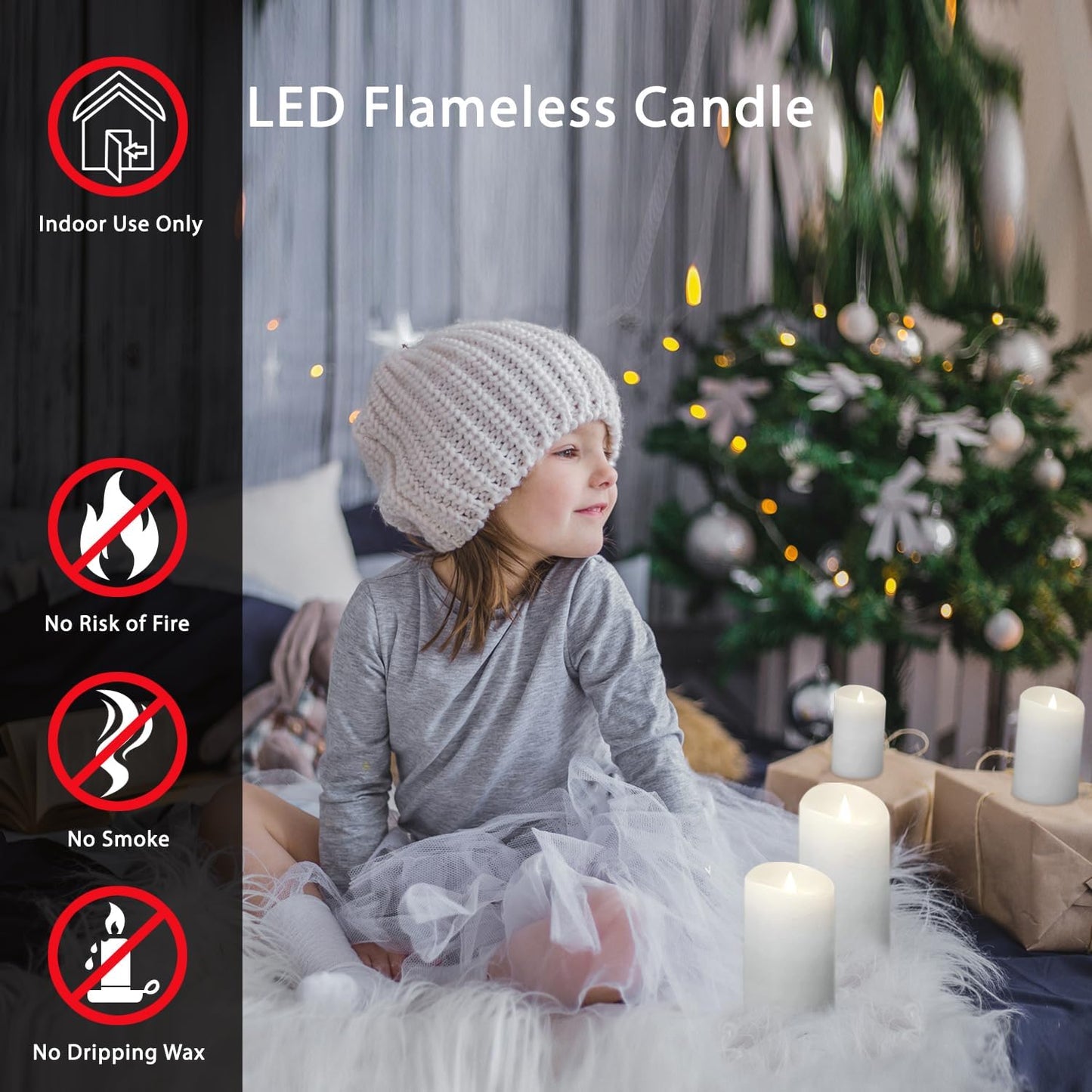 Flameless LED Candles with Remote Control, 4"x 10"Flickering 3D Moving Flame Battery Operated Candles in Real Wax Shell