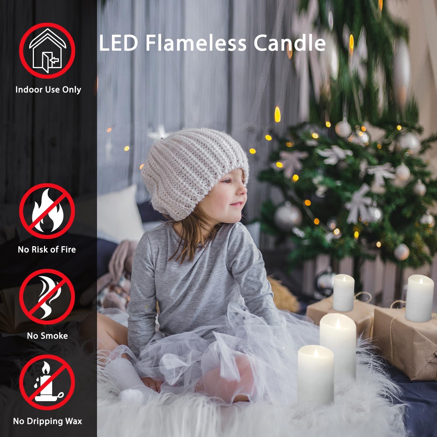 Flameless LED Candles with Remote Control, 4"x 10"Flickering 3D Moving Flame Battery Operated Candles in Real Wax Shell
