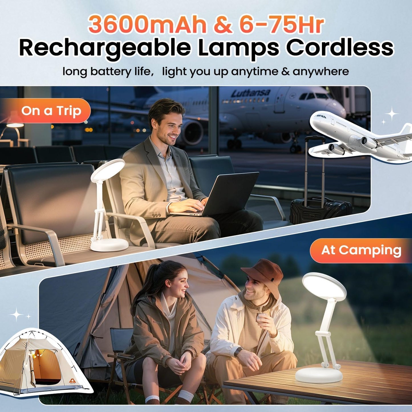 One Fire Rechargeable Table Lamp, 3600mAh Battery Operated Lamp Dorm Lamp | Cordless Lamp,10 Brightness,Portable,Small