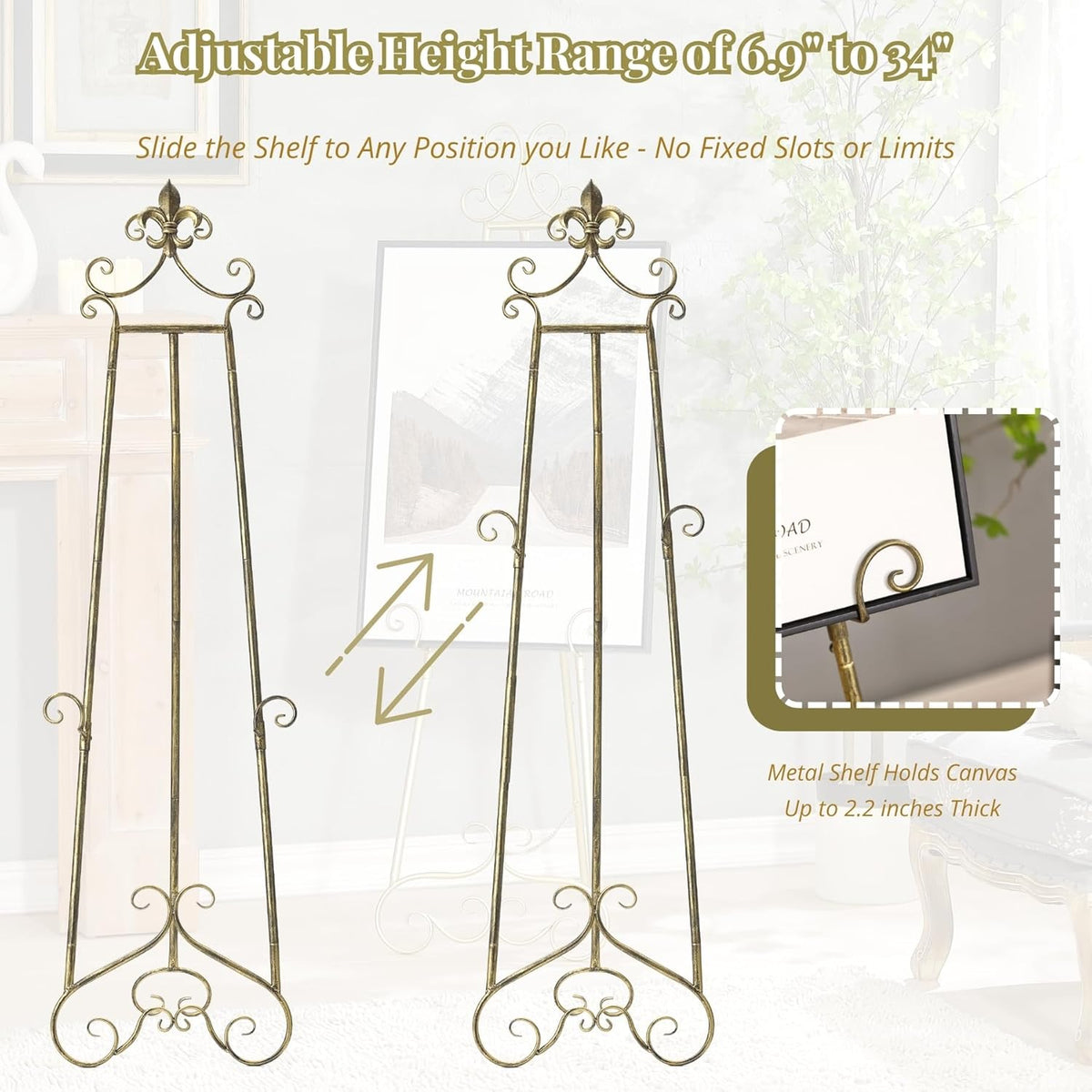 60” H Vintage Easel Stand for Sign Metal Adjustable | Large Display Standing for Displaying Pictures Wedding Poster