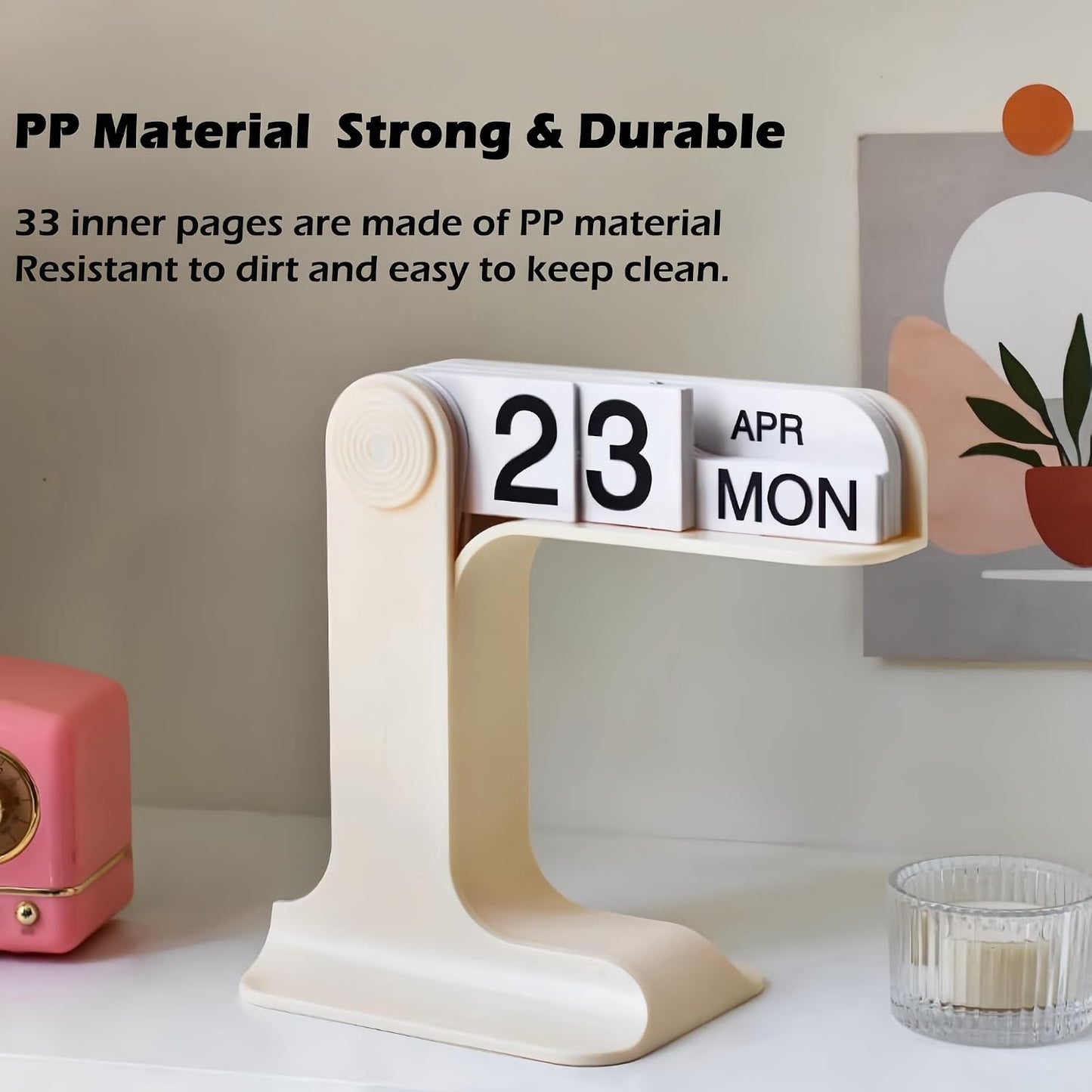 Perpetual Calendar, Standing Flip Calendar, Aesthetic Reusable Daily Page Turning Flip Desktop Calendar, Modern