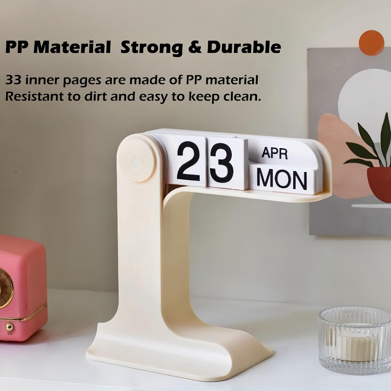 Perpetual Calendar, Standing Flip Calendar, Aesthetic Reusable Daily Page Turning Flip Desktop Calendar, Modern