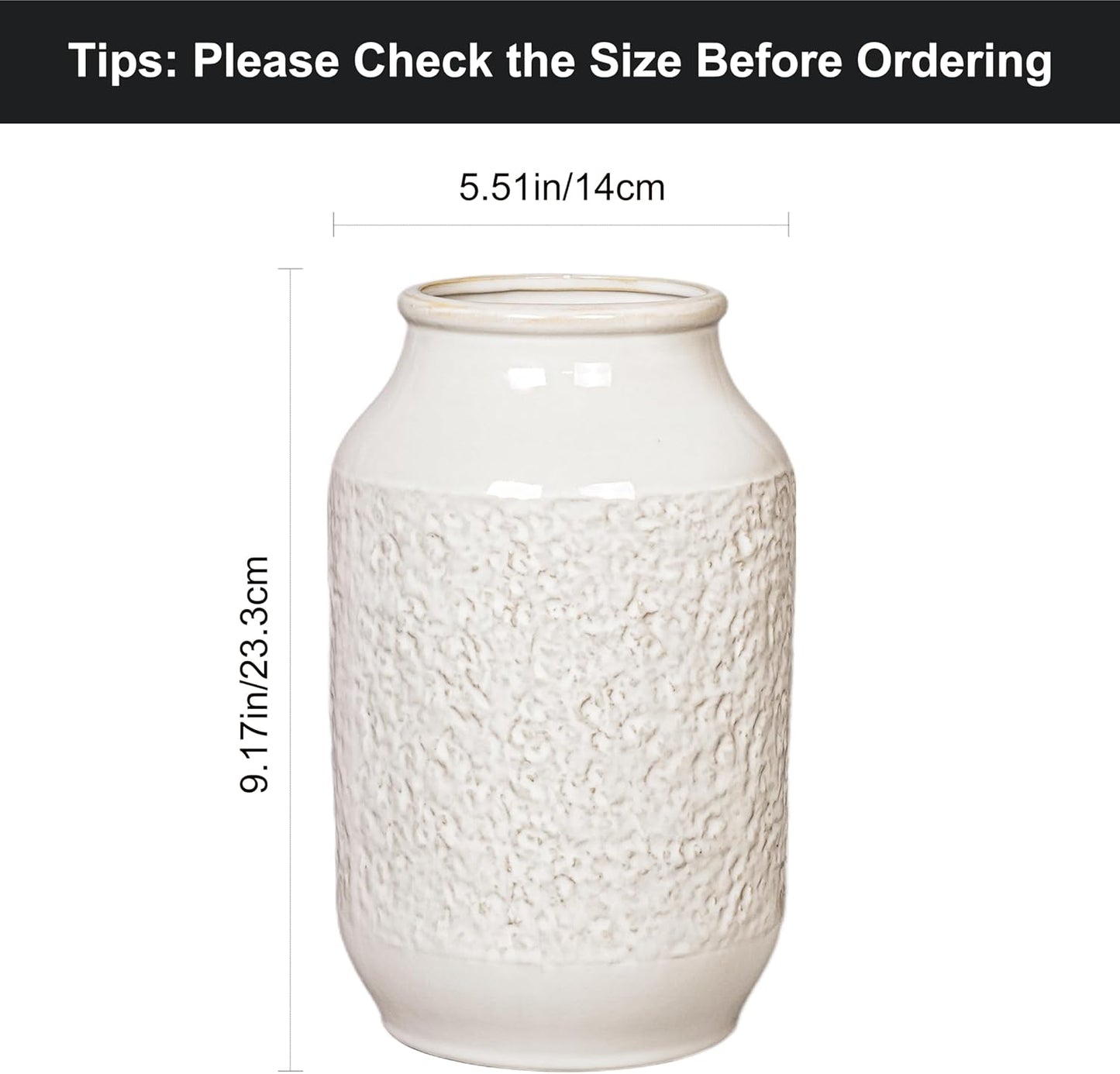 White Ceramic Vase / Modern White / 9 Inch