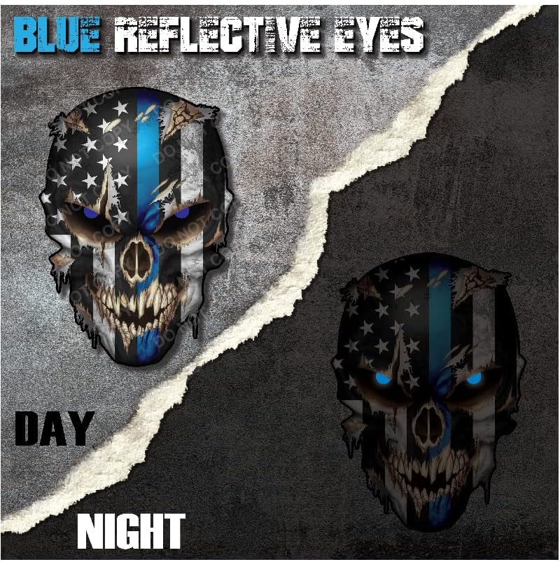 Skull Decal Sticker / 24 Inch / Blue Line