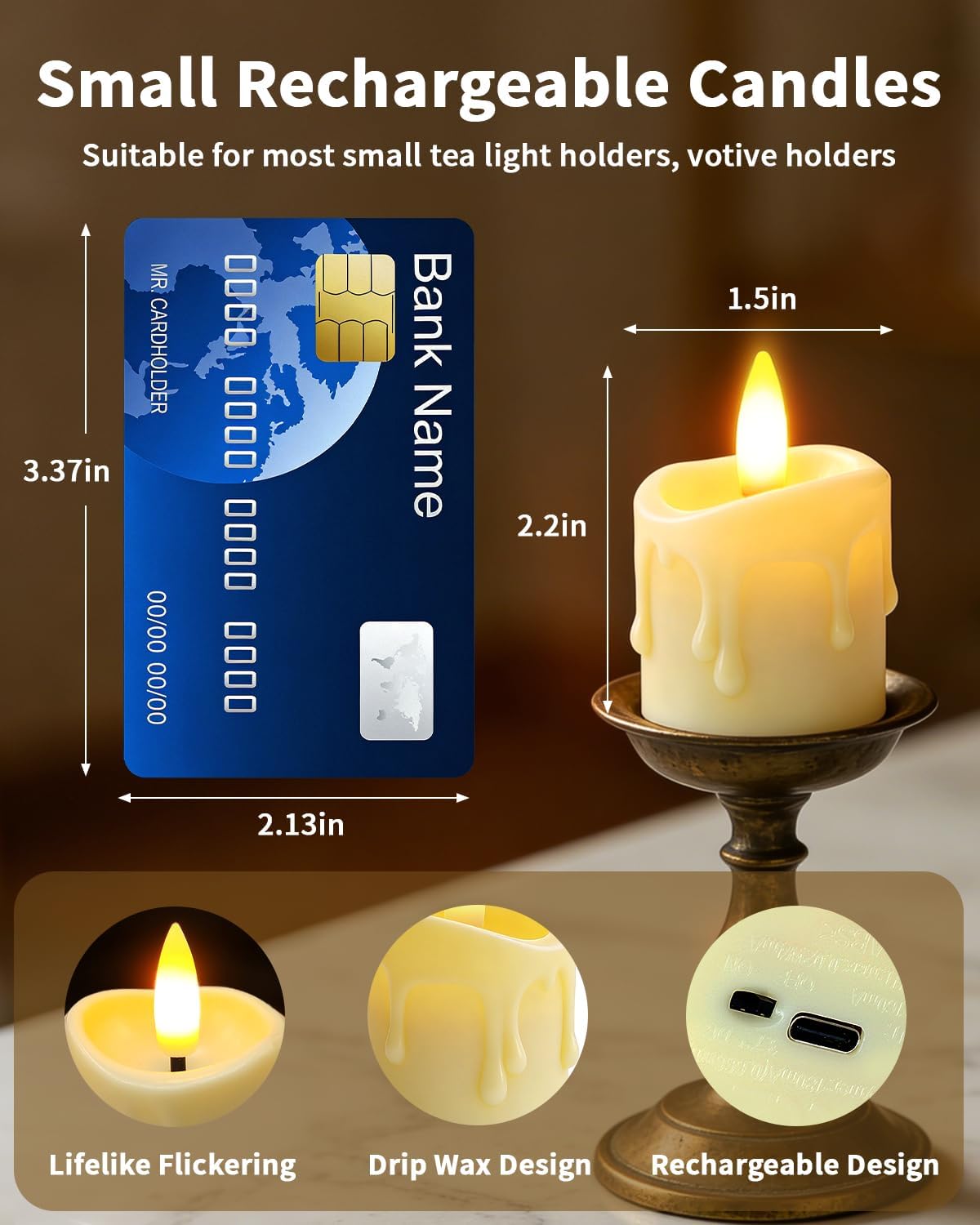 12 Pack Small Rechargeable Flameless Candles with Remote Timer | 1.5"x2" LED Tea Lights Flickering Mini Candles Battery