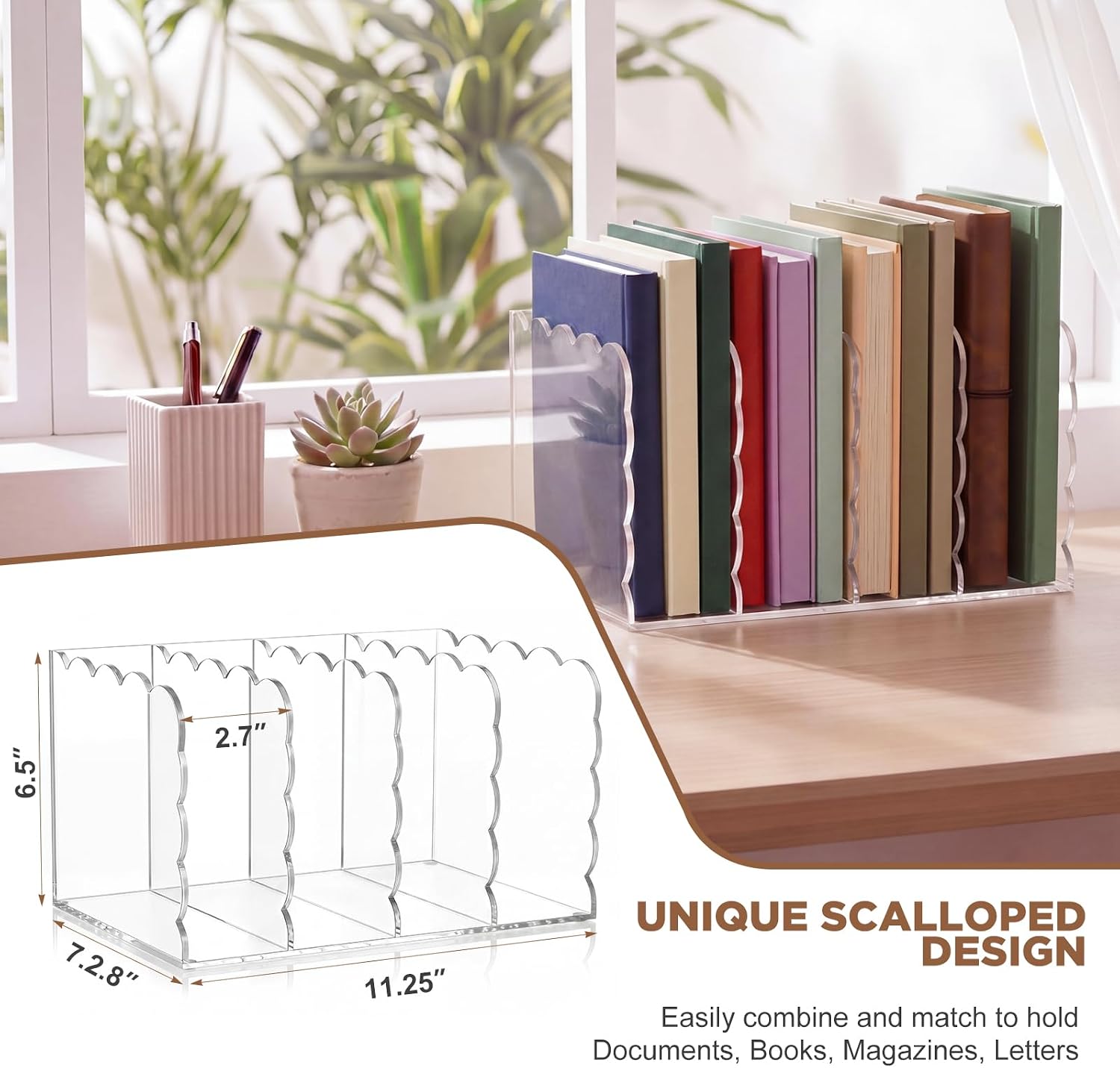 Scalloped Magazine File Holder / Acrylic / 11.26 x 7.28 x 6.5 / Standard Style / Clear