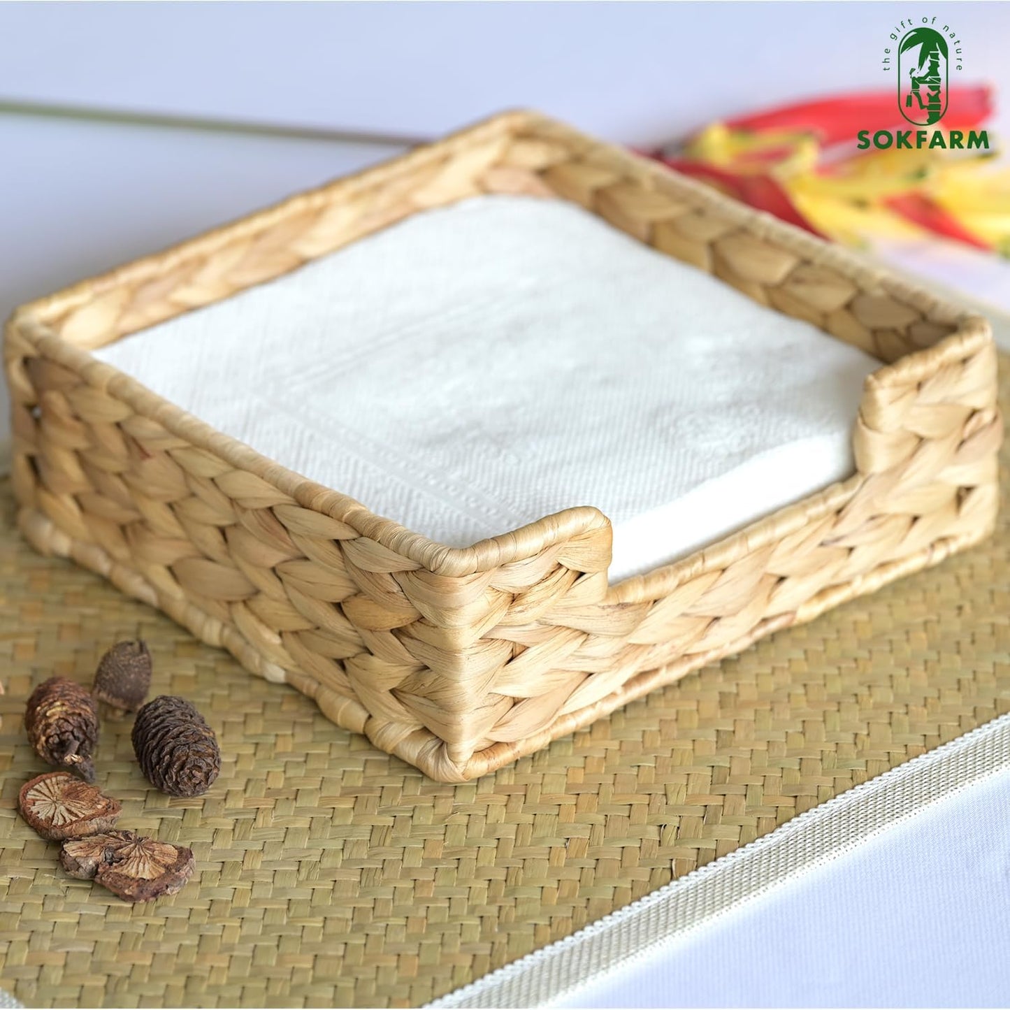 Square Wicker Tissue Tray for Dining Table