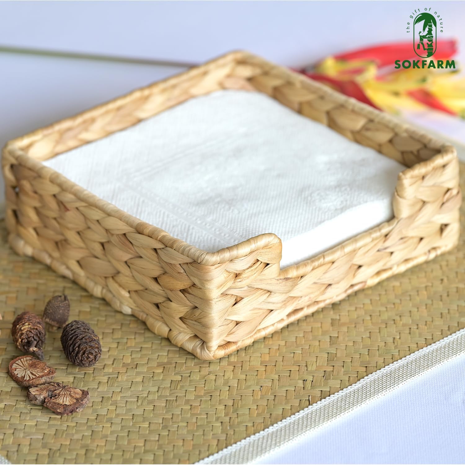 Square Wicker Tissue Tray for Dining Table