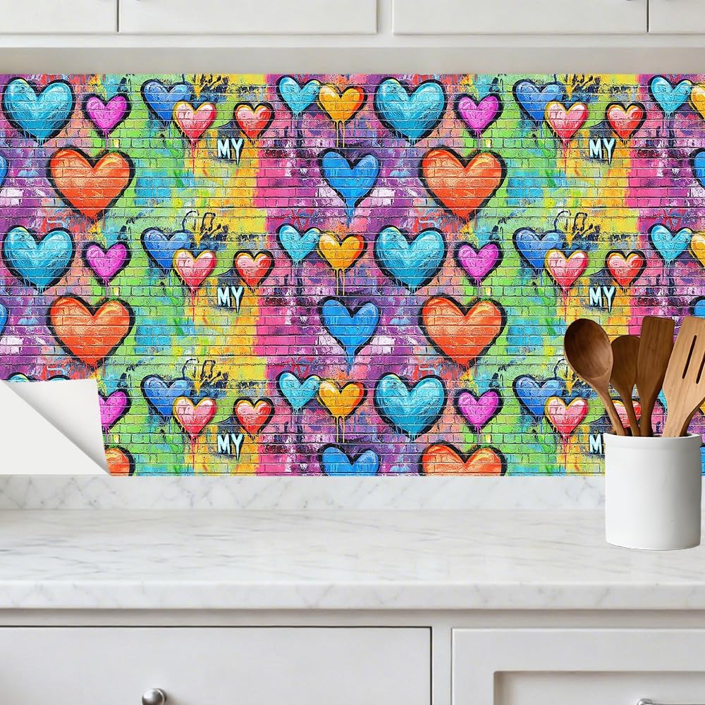 Wall Decal in Heart Graffiti Peel and Stick / Colorful0902 / 78.7 x 15.7