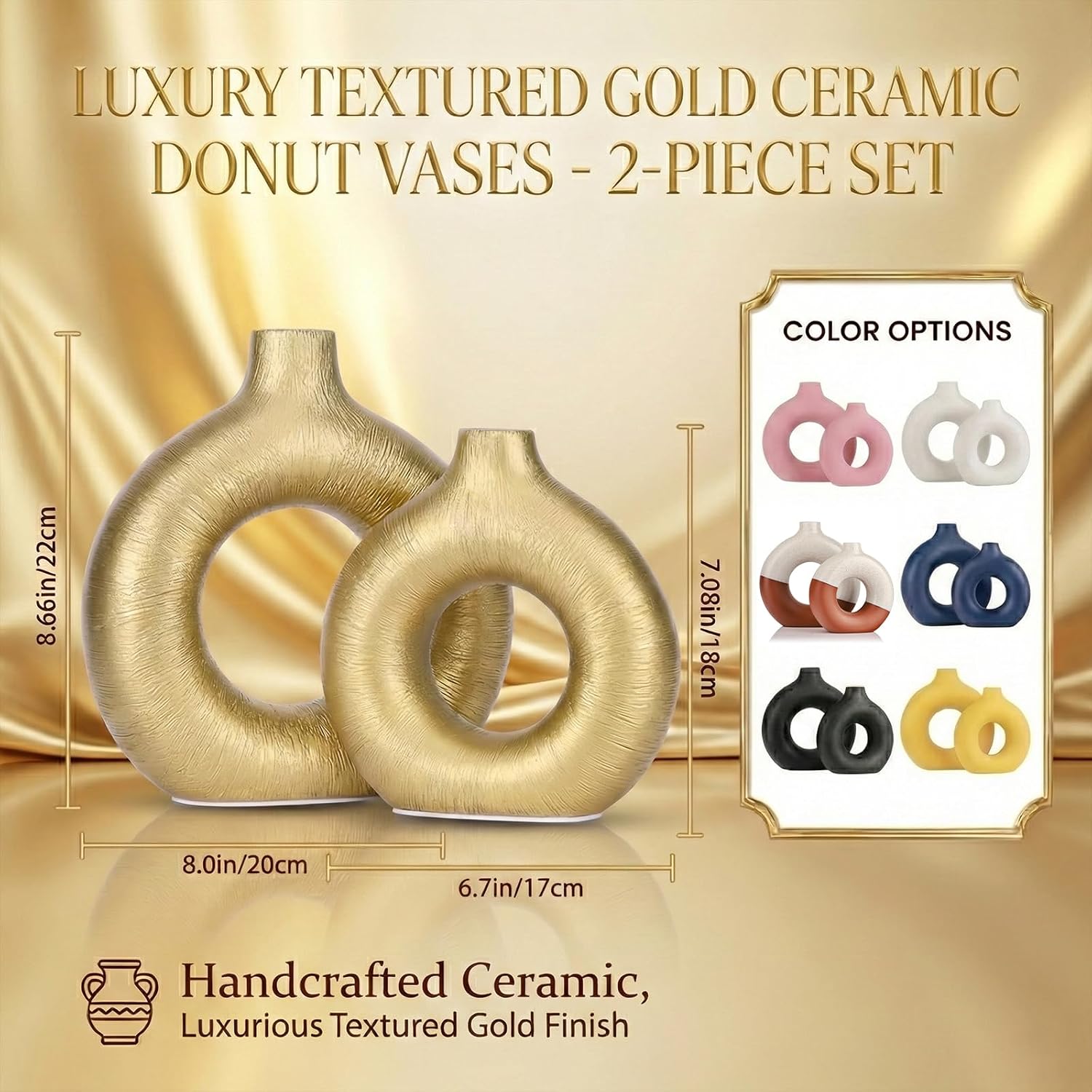 Modern Matte Ceramic Vases for Entryway Living Room Bedroom / Matte Gold / Set of 2
