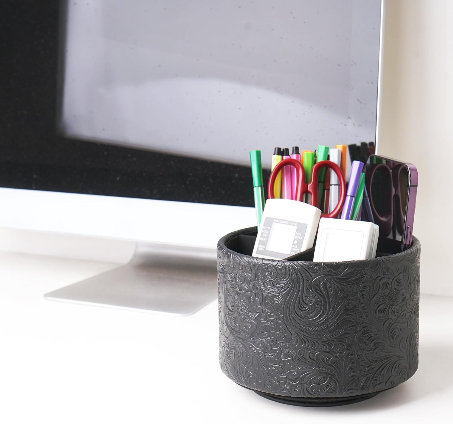 Remote Control Holder / 1-carved Black / 360 Degree Rotation