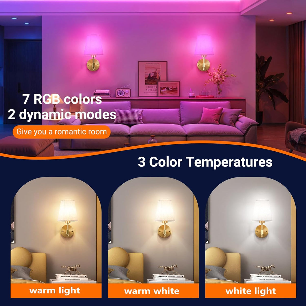 YHCDLAMP Peel and Stick Wall Sconces, No Drilling Stick On Wall Sconce, Wireless Battery Operated Wall Lights, Adhesive